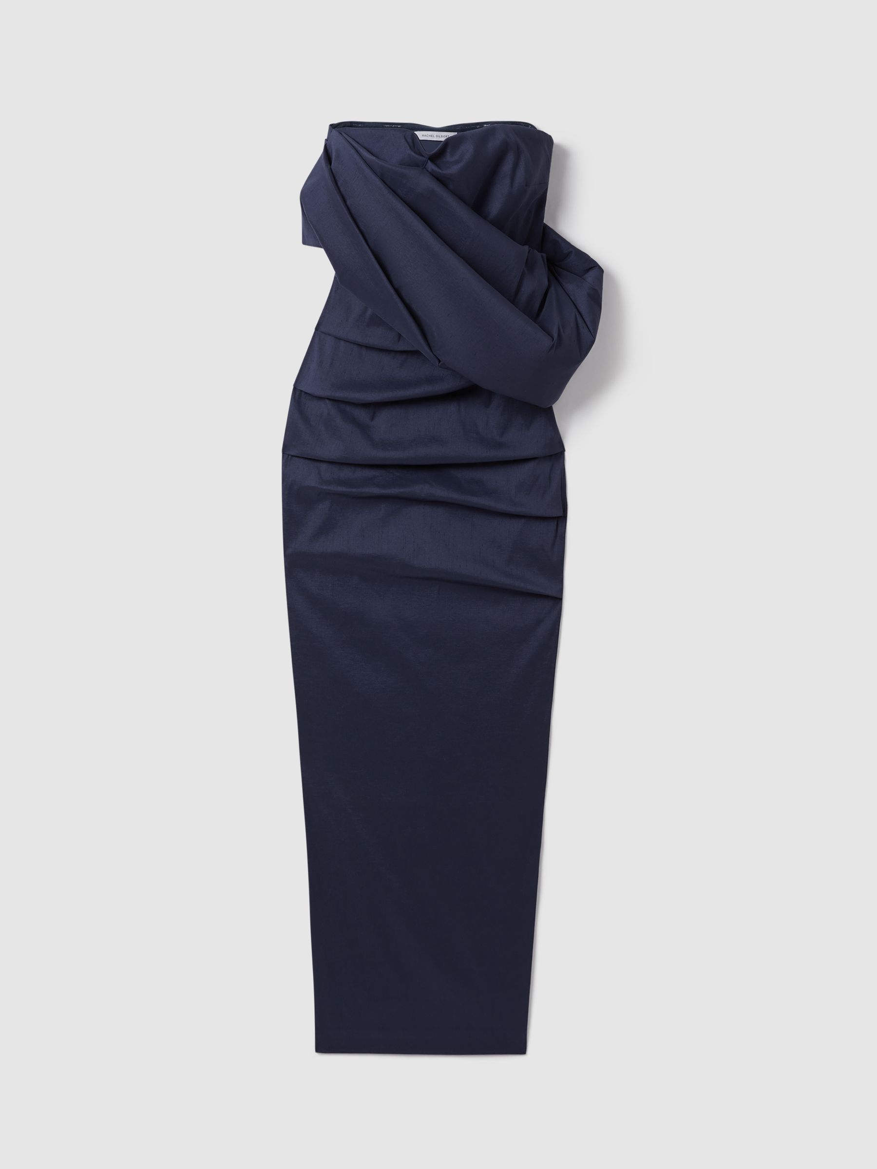 Rachel Gilbert One Sleeve Ruched Maxi Dress in Navy - Image 1 of 5