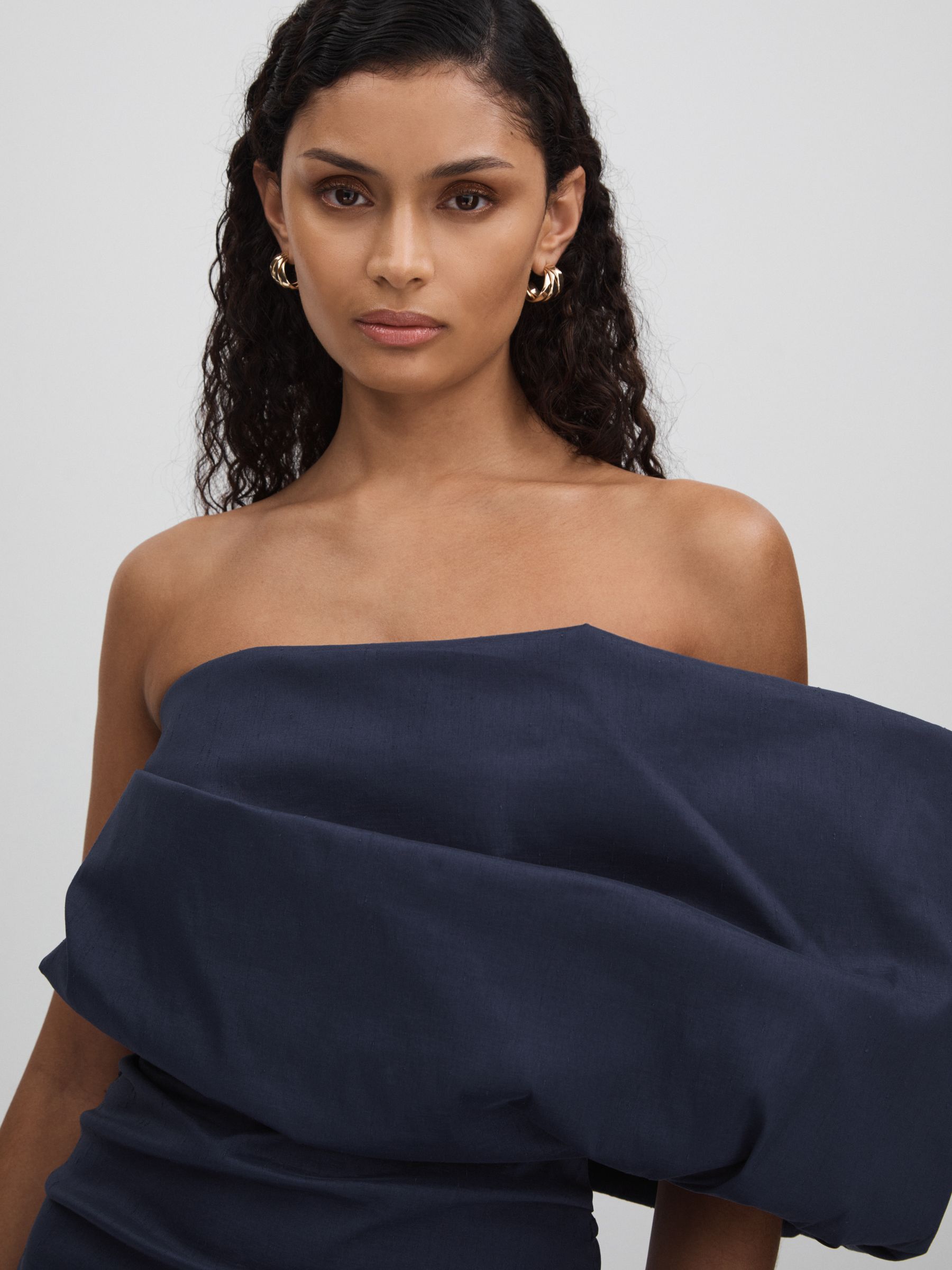 Rachel Gilbert One Sleeve Ruched Maxi Dress in Navy - Image 3 of 5