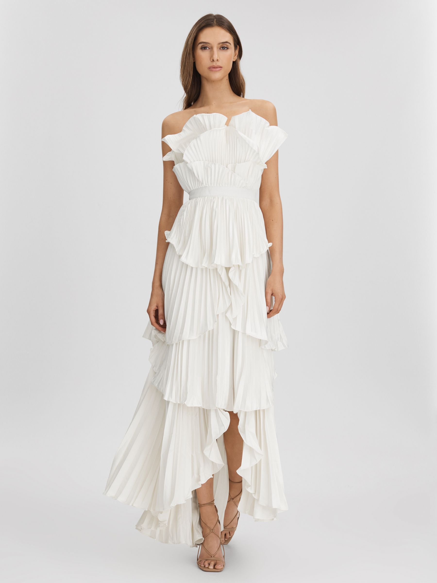Amur Pleated Tiered Maxi Dress in Ivory - Image 1 of 6