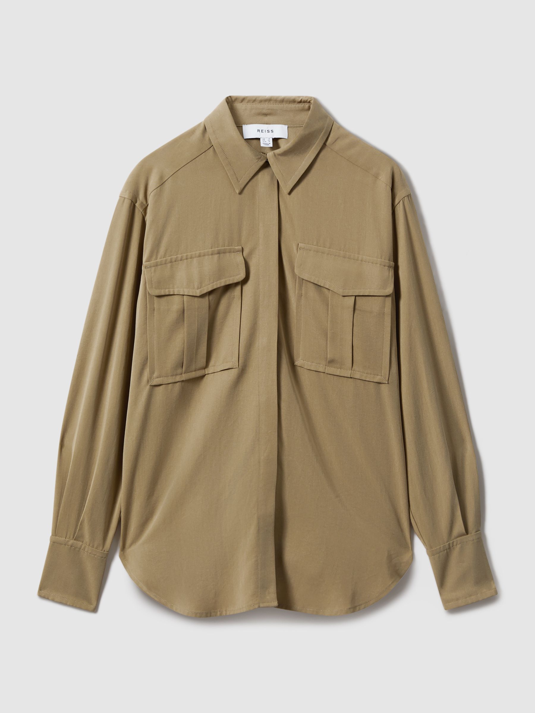 Lyocell Button-Through Shirt in Khaki - Image 2 of 5