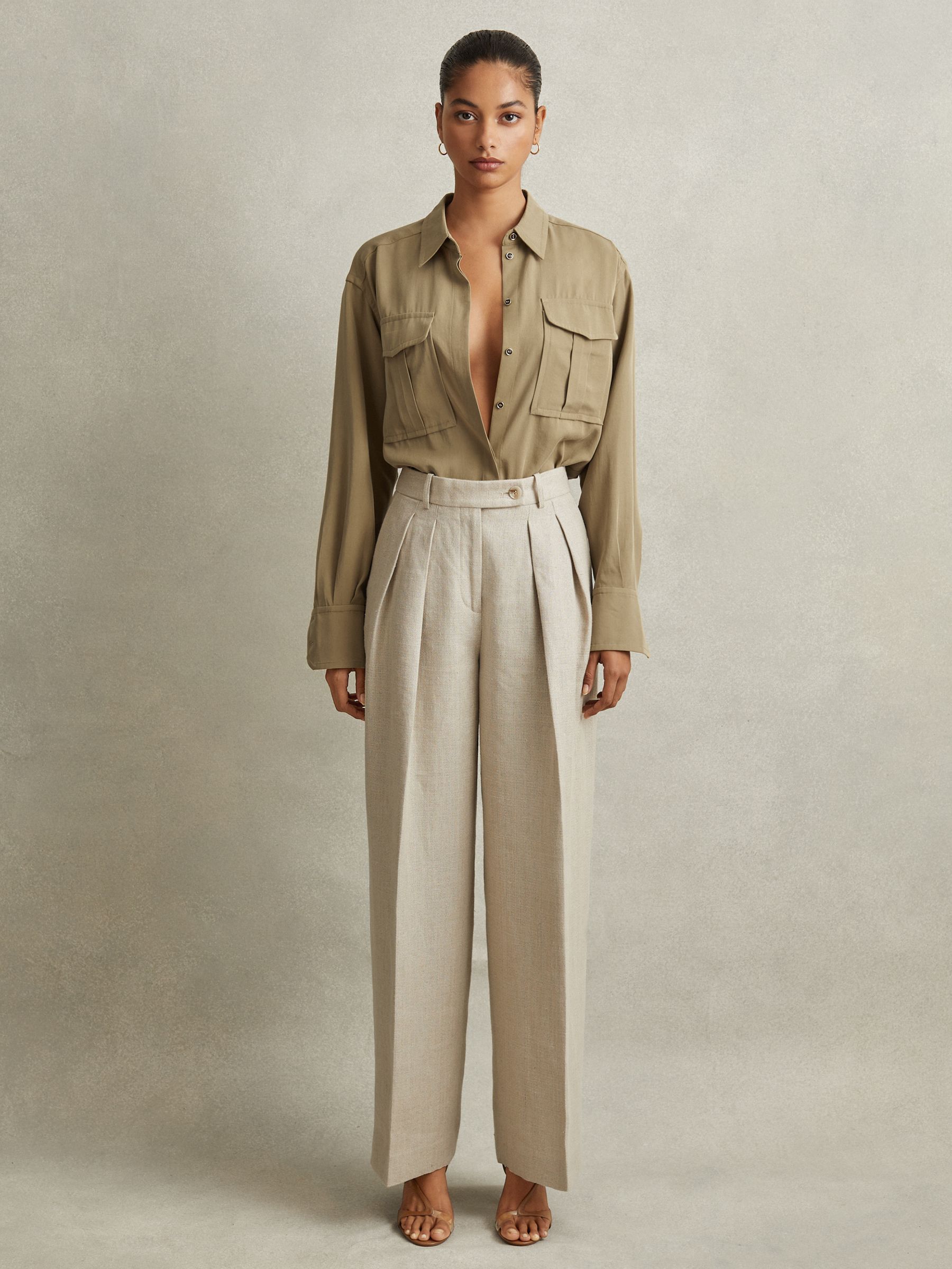 Lyocell Button-Through Shirt in Khaki - Image 3 of 5