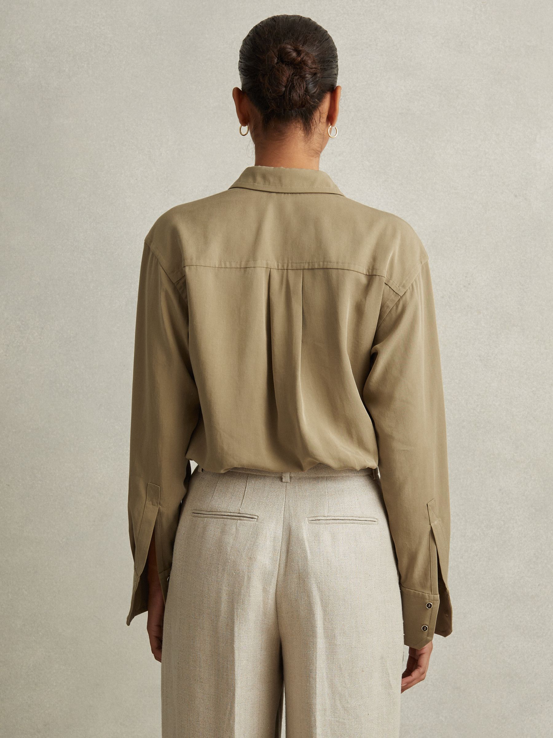 Lyocell Button-Through Shirt in Khaki - Image 4 of 5