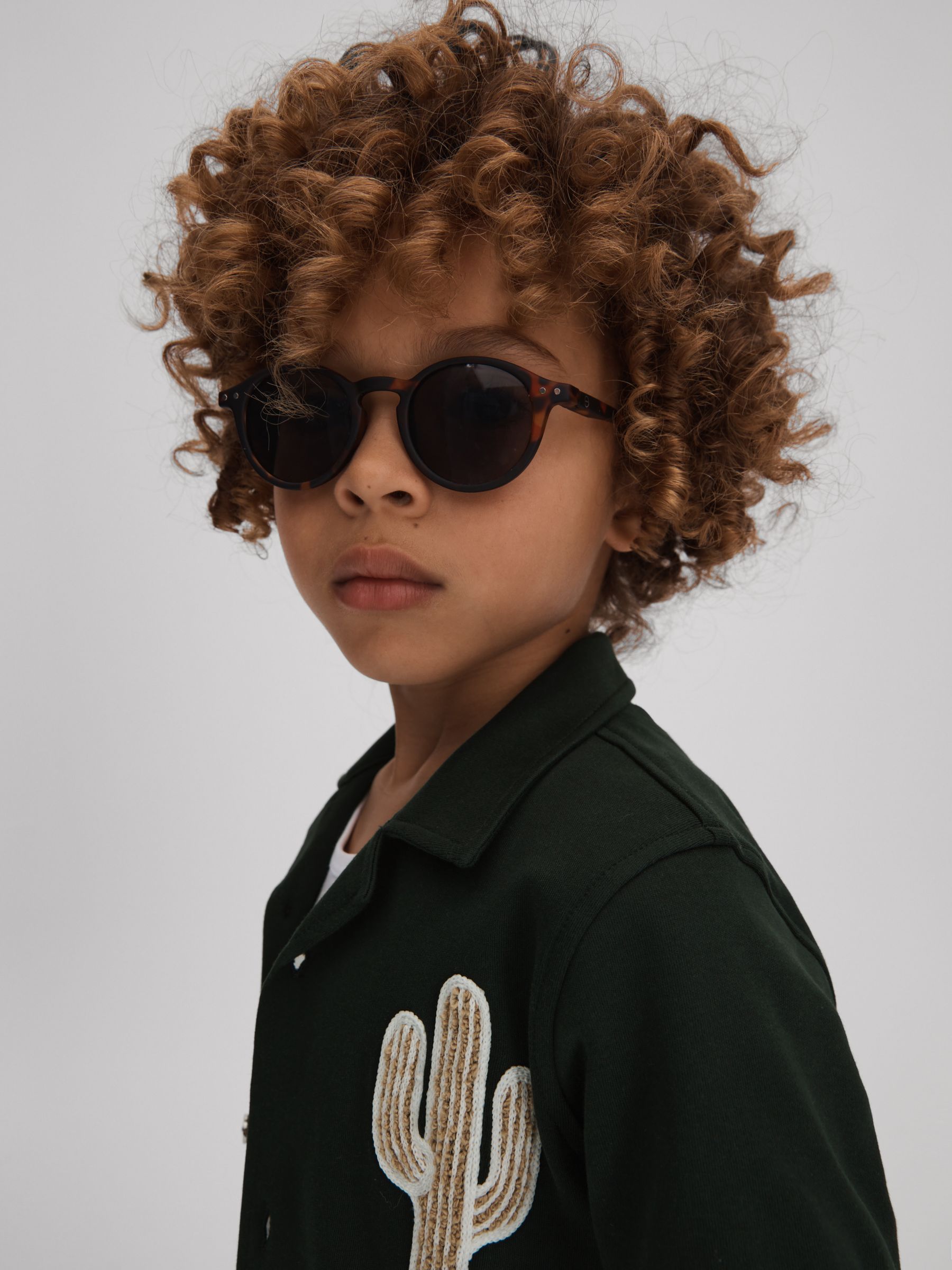 13-14 yrs Cotton Cactus Patch Cuban Collar Shirt in Dark Green - Image 2 of 4