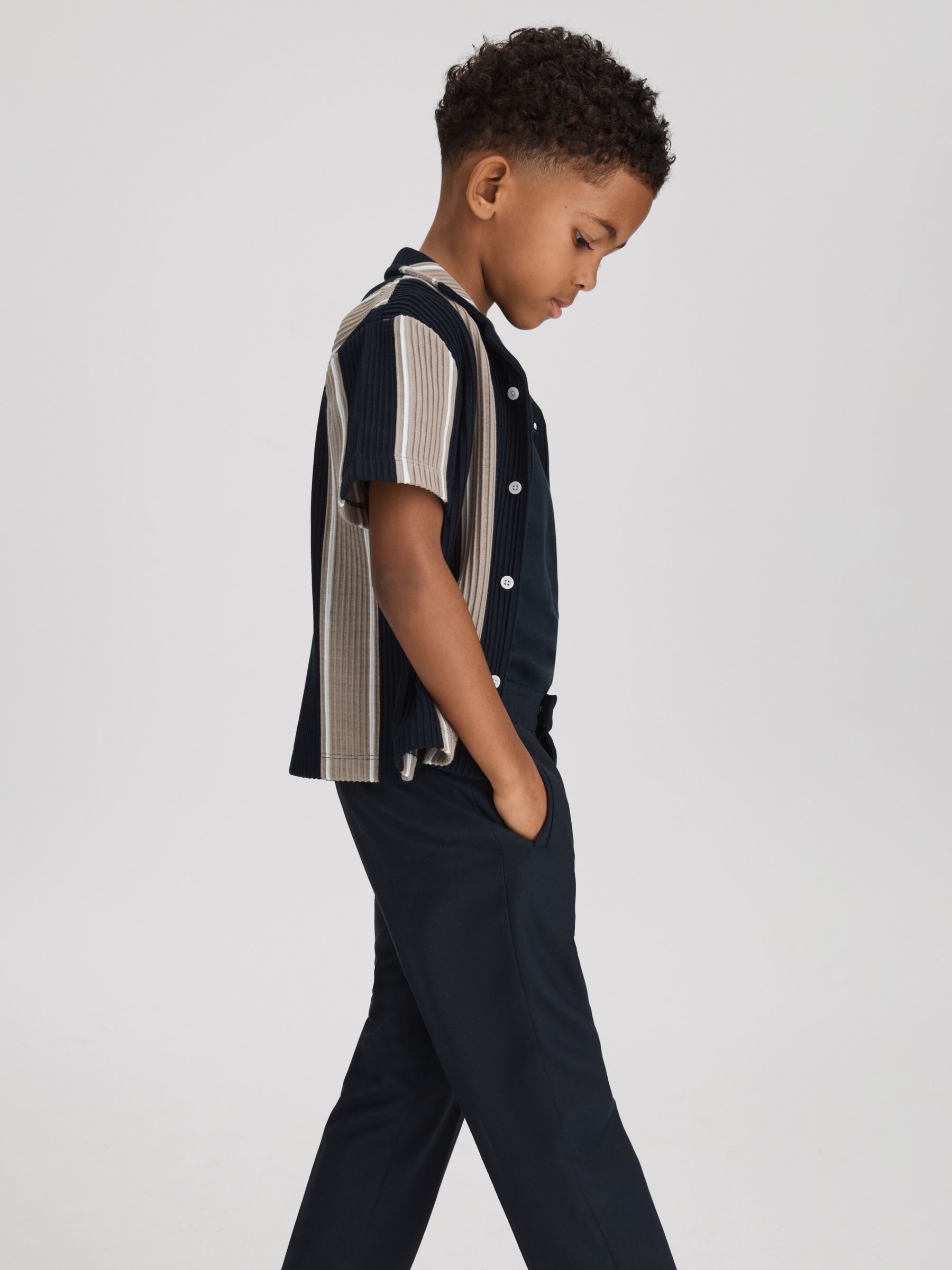 Teen Ribbed Cuban Collar Shirt in Navy/Stone - Image 3 of 4