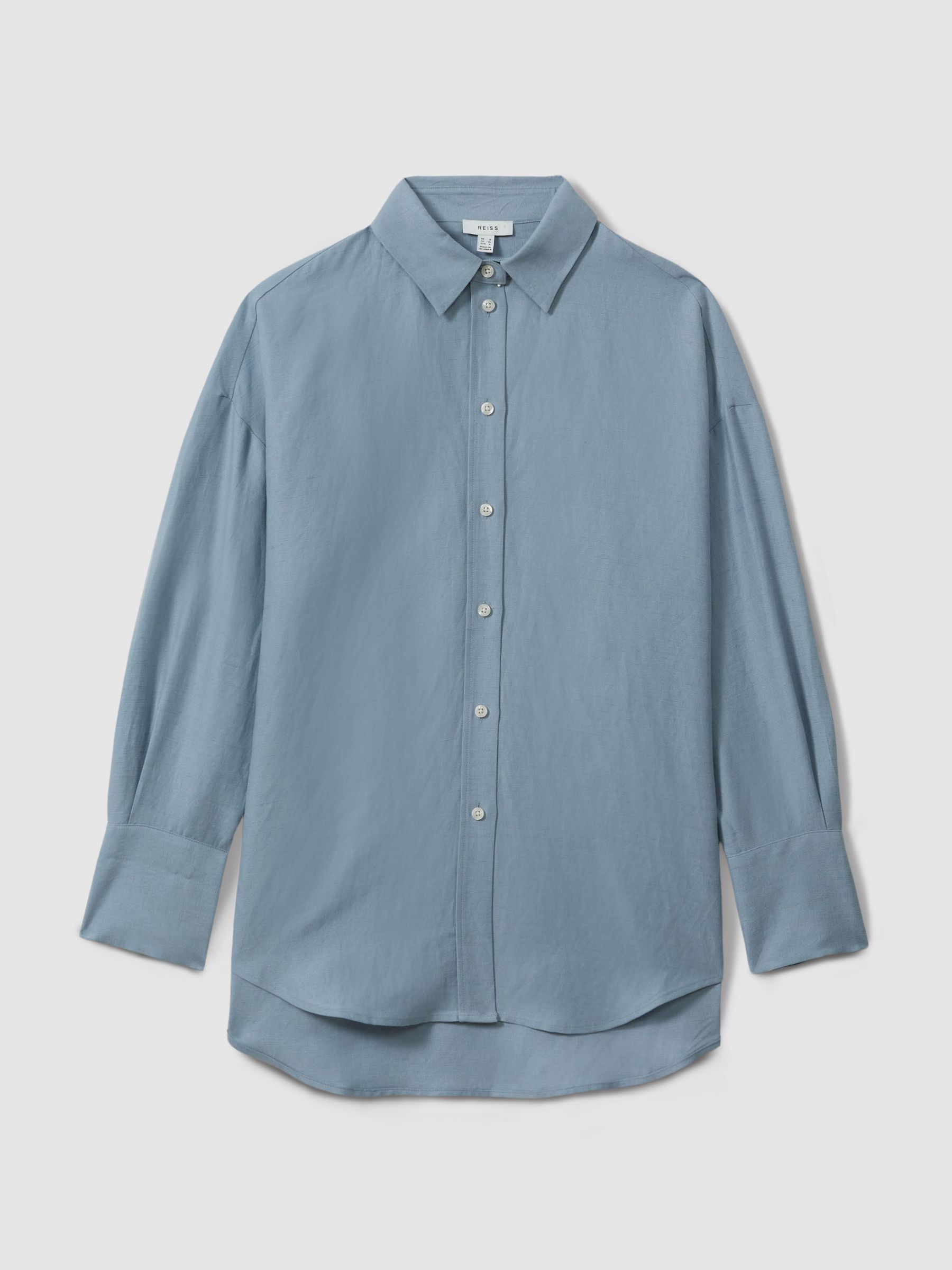 Relaxed Fit Lyocell Linen Button Through Shirt in Blue - Image 2 of 6