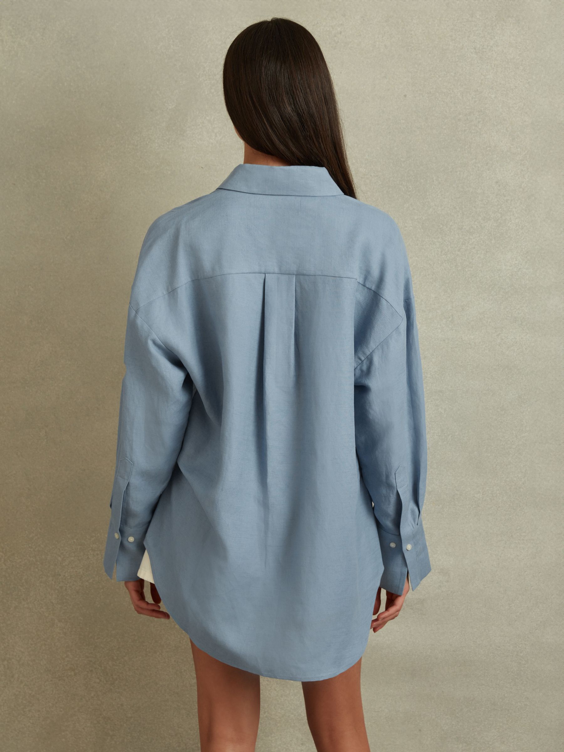 Relaxed Fit Lyocell Linen Button Through Shirt in Blue - Image 5 of 6