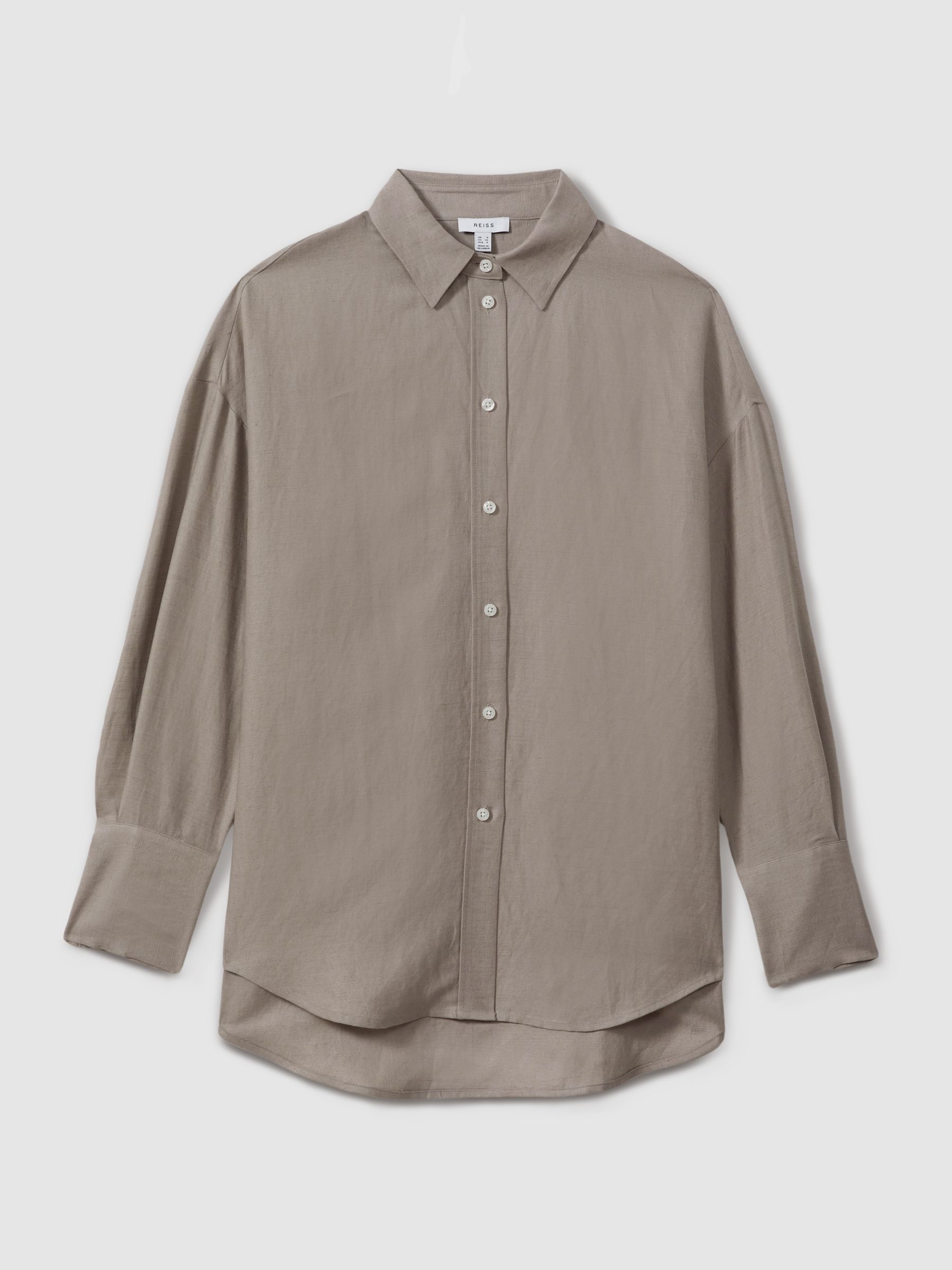 Relaxed Fit Lyocell Linen Button Through Shirt in Mink - Image 2 of 6