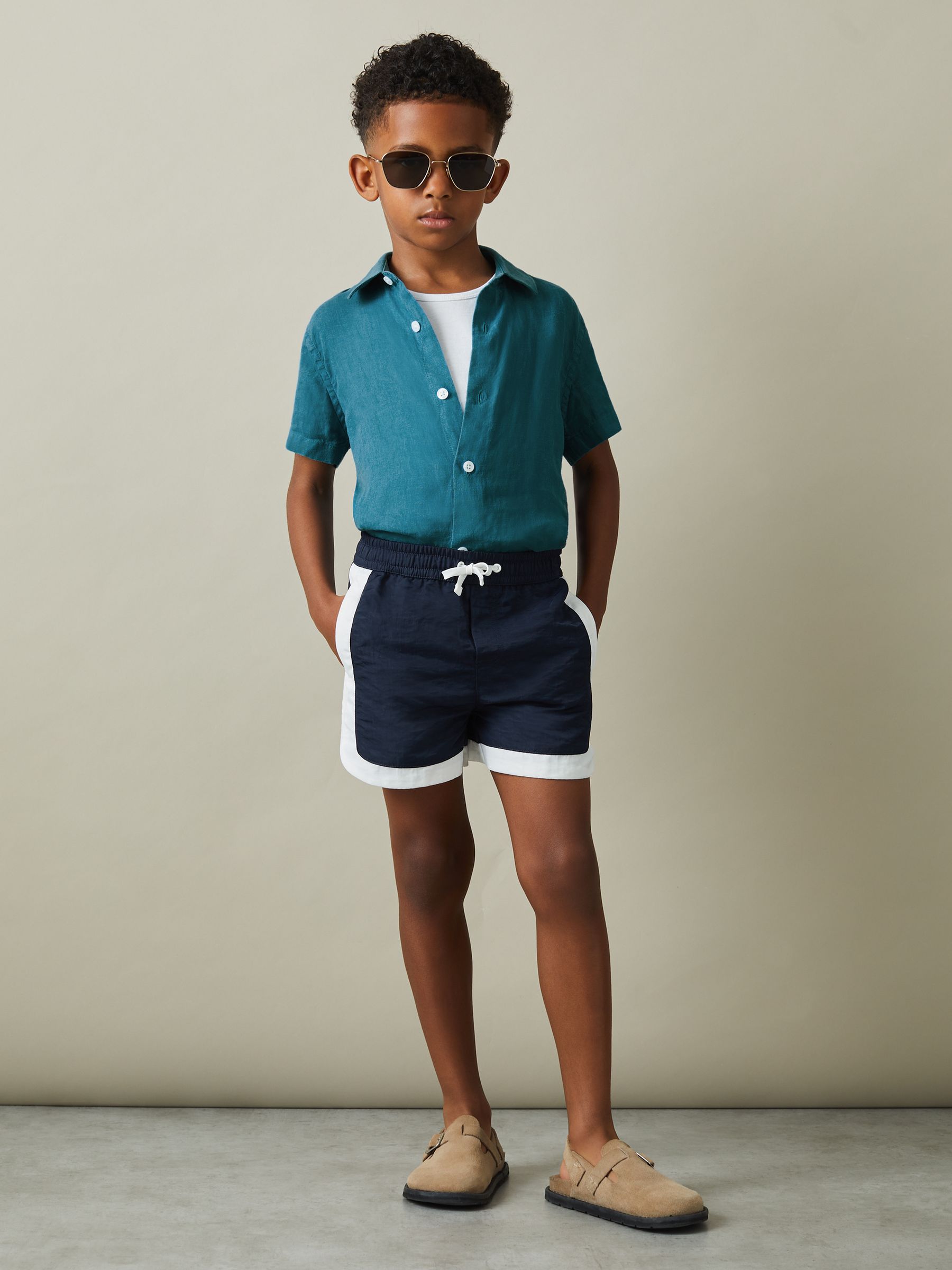 3-9 yrs Short Sleeve Linen Shirt in Seafoam - Image 1 of 4 3-9 yrs Short Sleeve Linen Shirt in Seafoam - Image 1 of 4