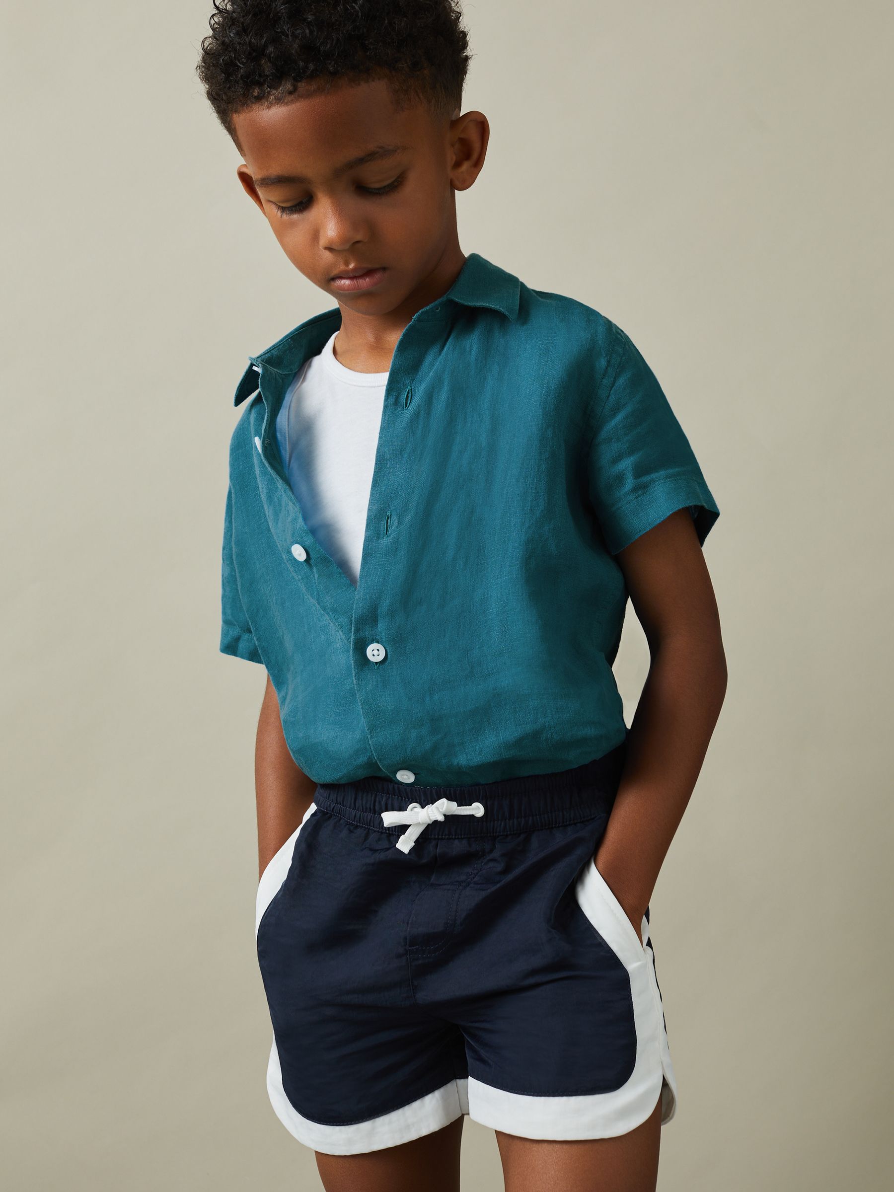 3-9 yrs Short Sleeve Linen Shirt in Seafoam - Image 3 of 4