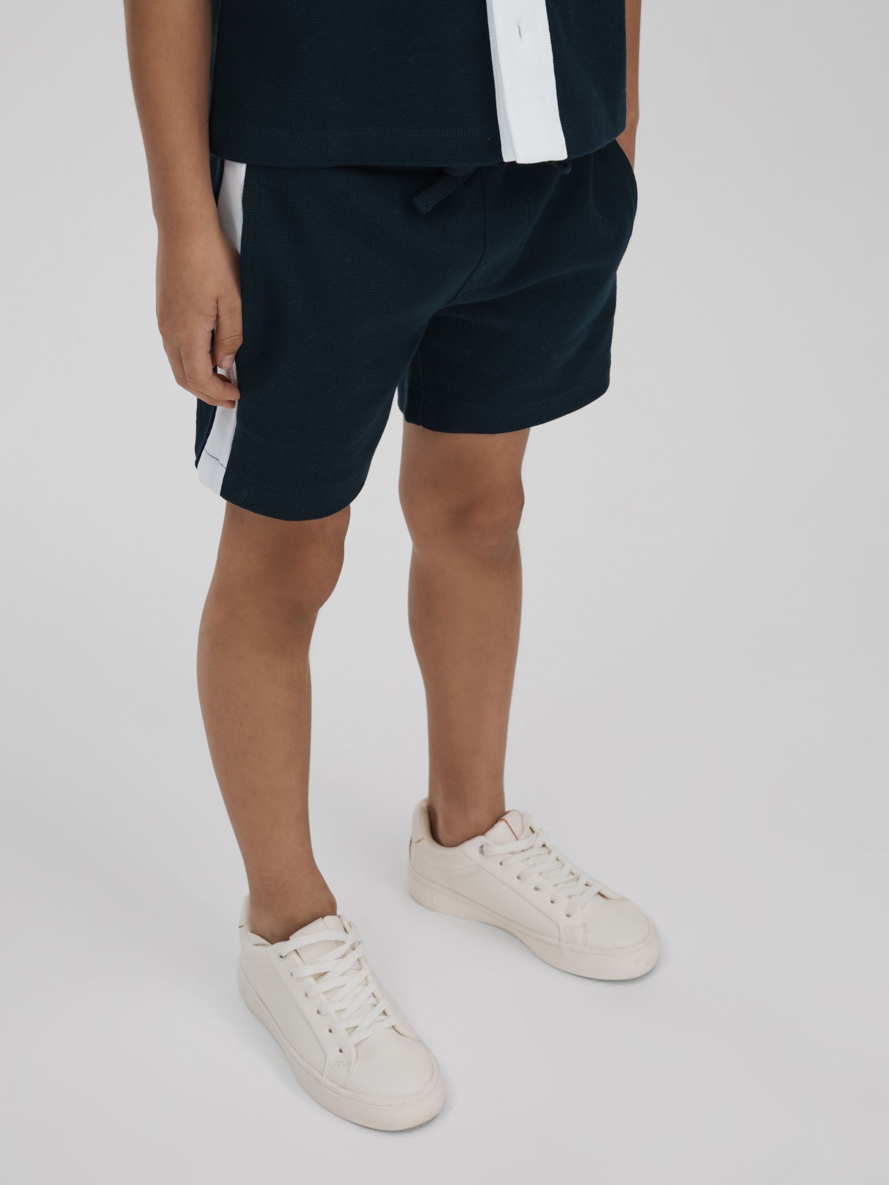 9-13 yrs Textured Cotton Drawstring Shorts in Navy/White - Image 1 of 4