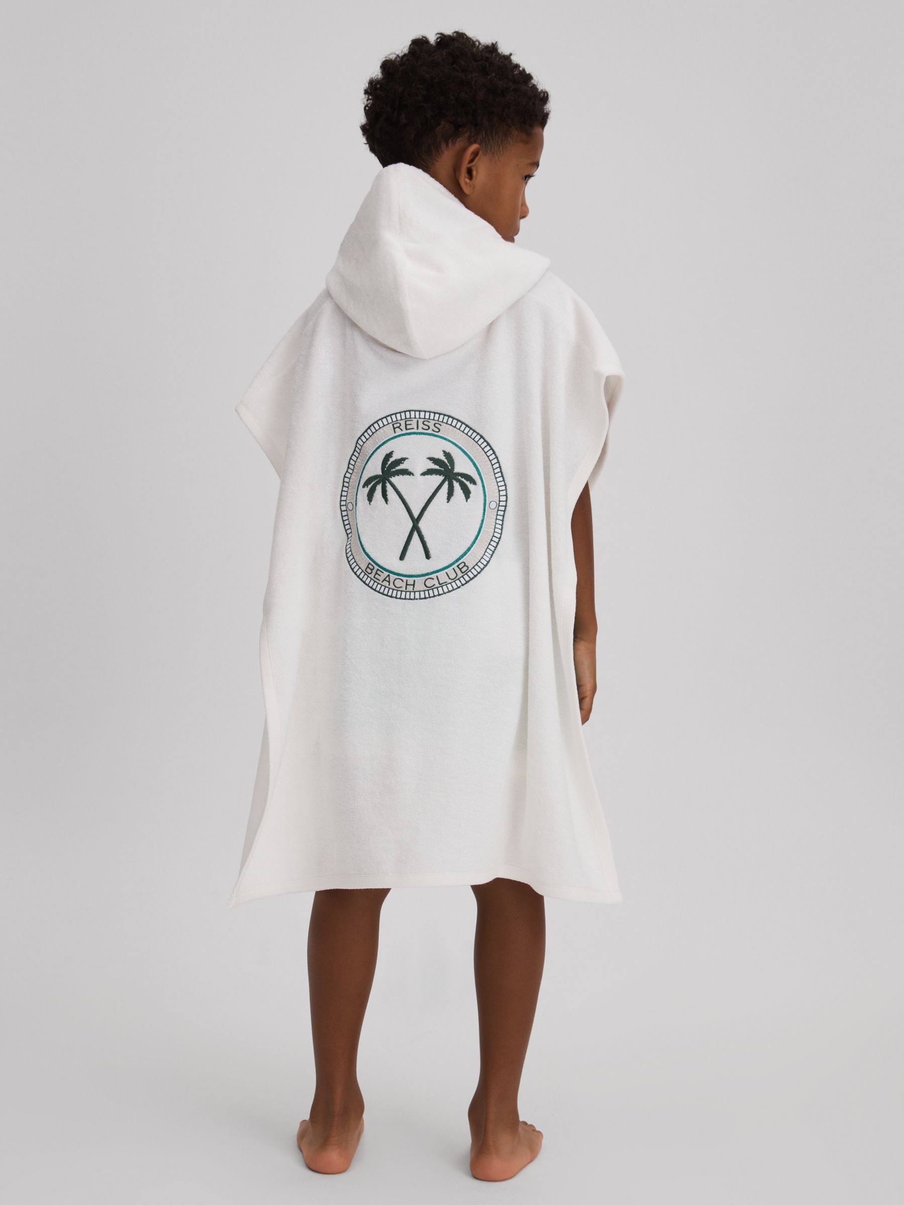 Cotton Blend Hooded Poncho in White - Image 1 of 4