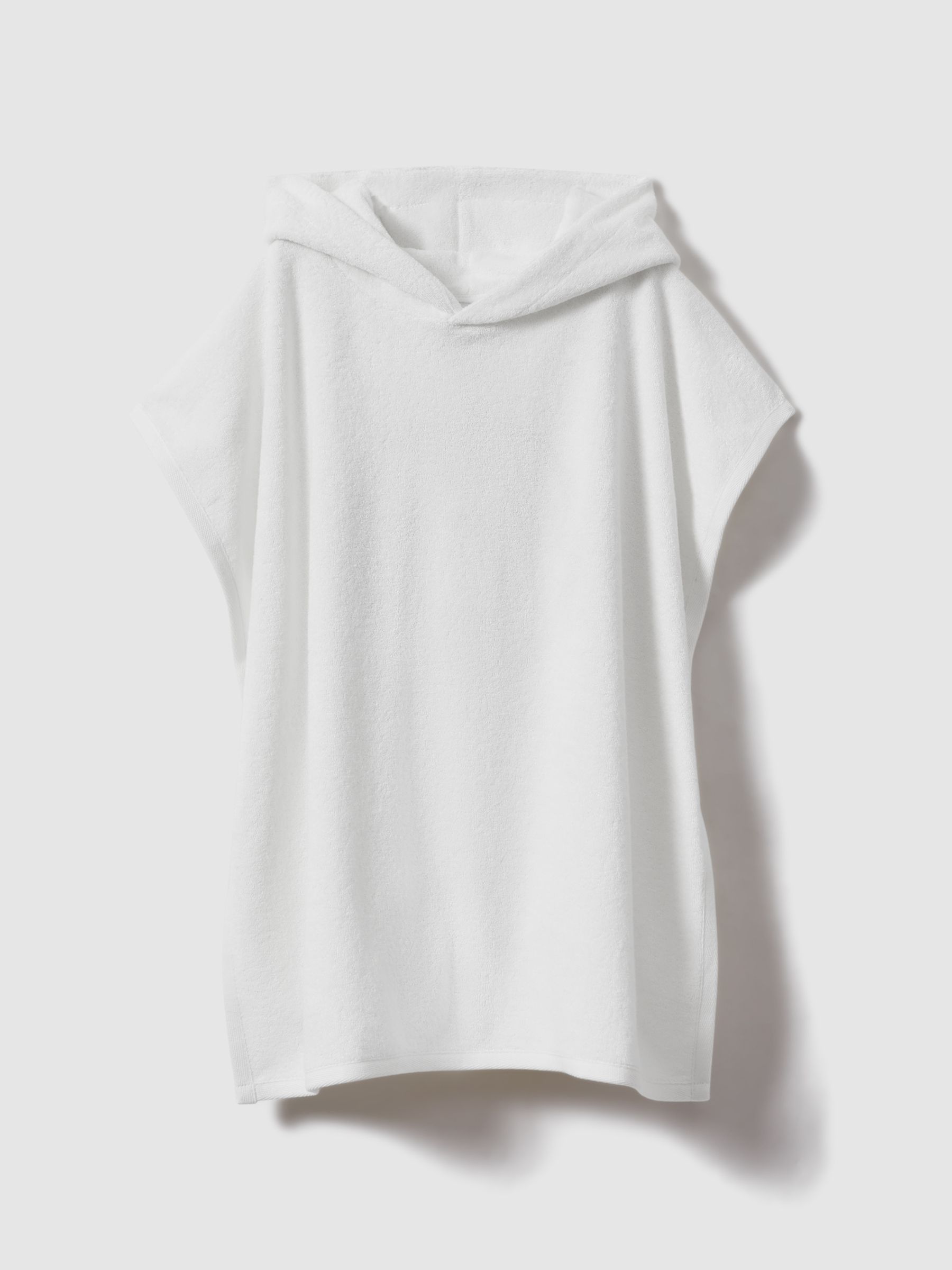 Cotton Blend Hooded Poncho in White - Image 2 of 4