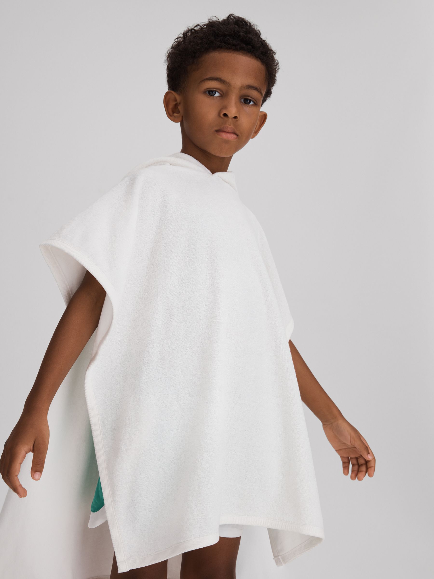 Cotton Blend Hooded Poncho in White - Image 3 of 4