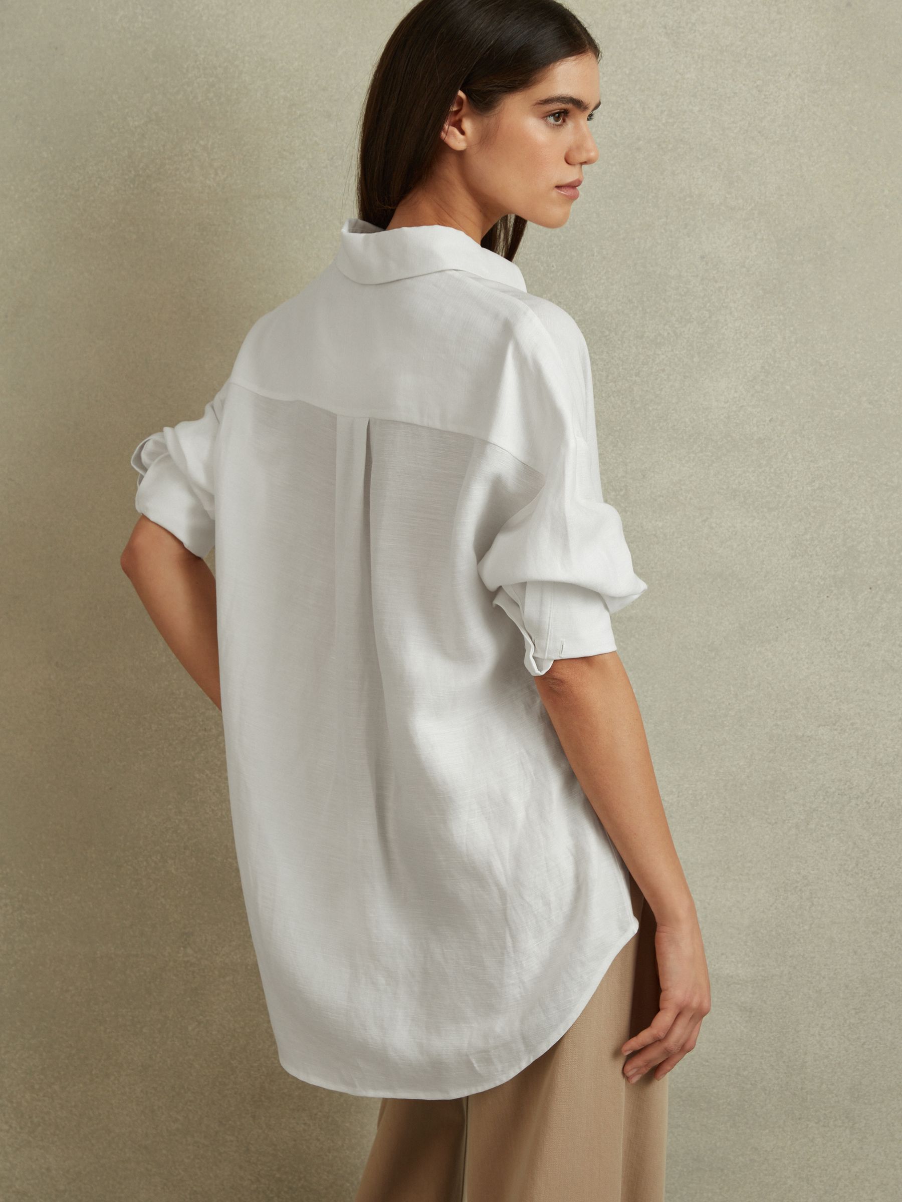 Relaxed Fit Lyocell-Linen Button-Through Shirt in White - Image 4 of 5