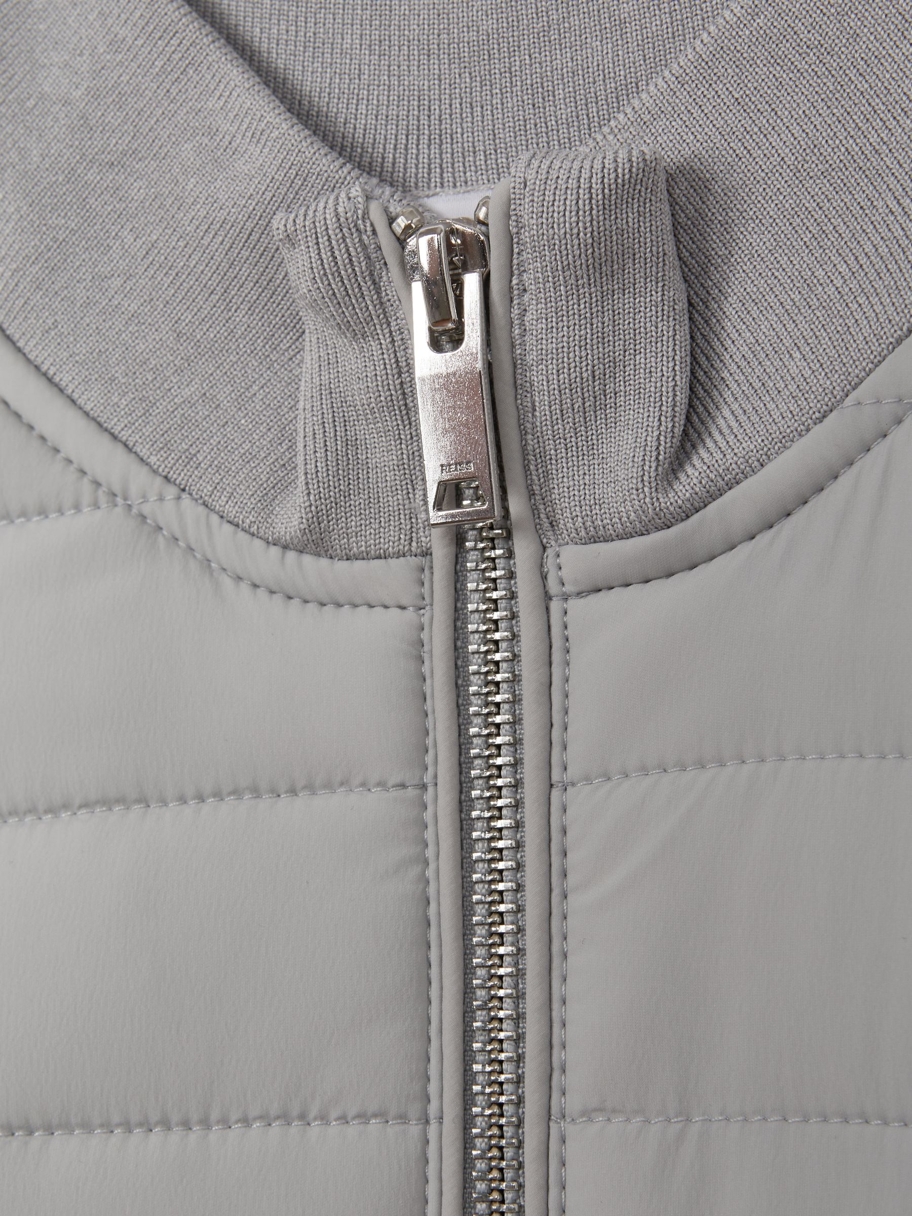 9-13 yrs Funnel Neck Quilted Hybrid Jacket in Grey Melange - Image 3 of 3