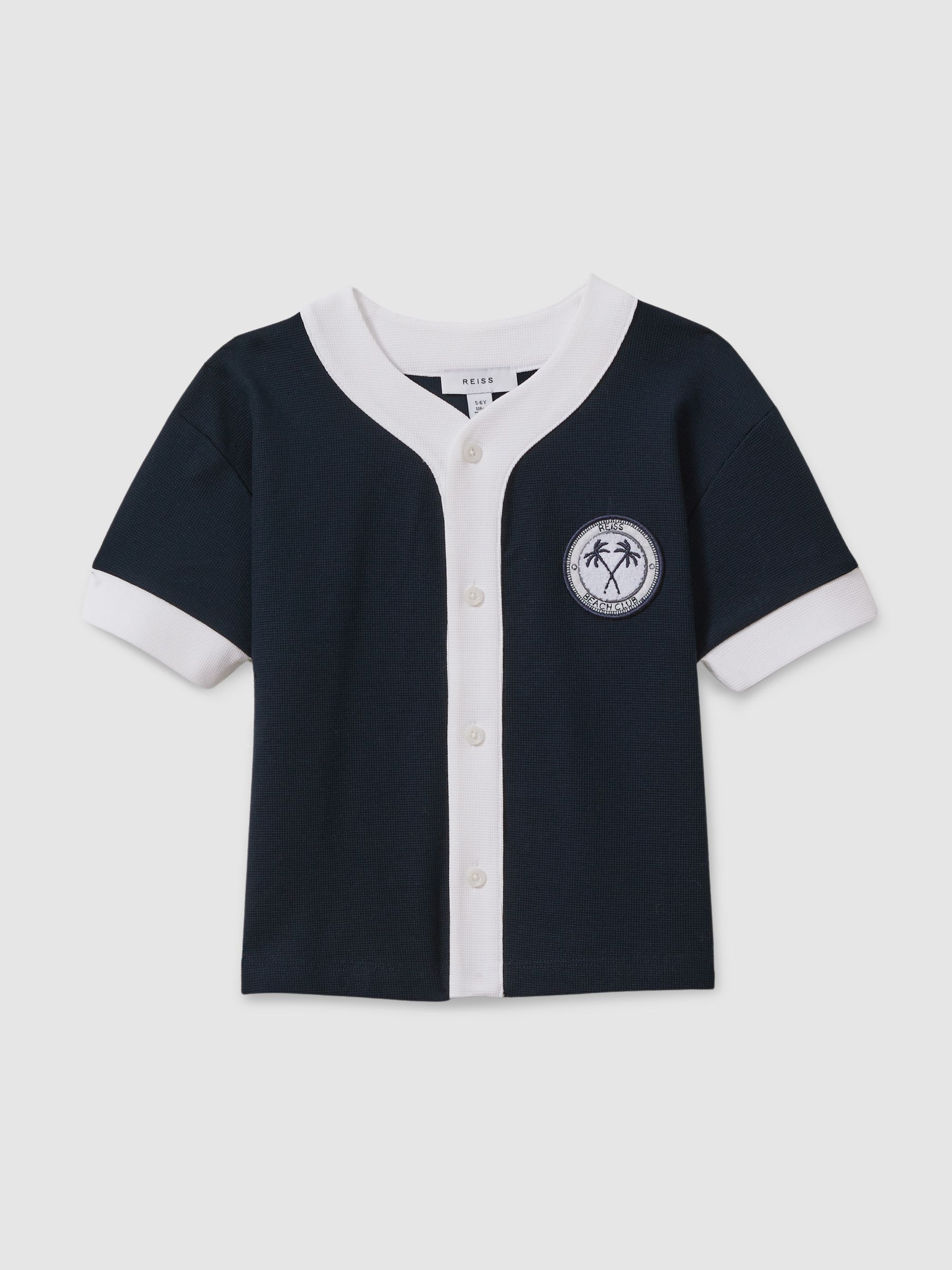 9-13 yrs Textured Cotton Baseball Shirt in Navy/White - Image 2 of 4 9-13 yrs Textured Cotton Baseball Shirt in Navy/White - Image 2 of 4