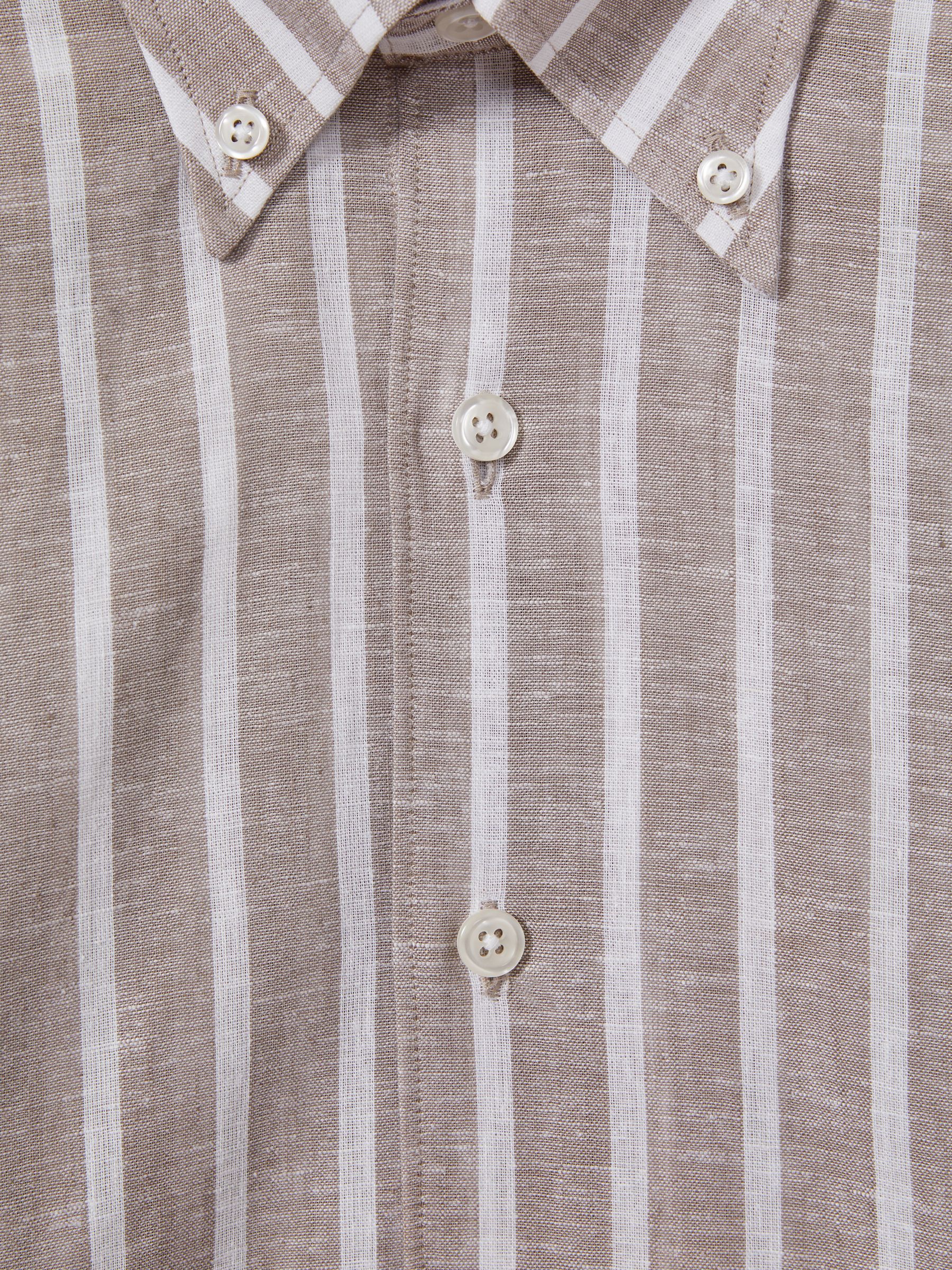 Oscar Jacobson Cotton-Linen Striped Shirt in Beige - Image 5 of 5
