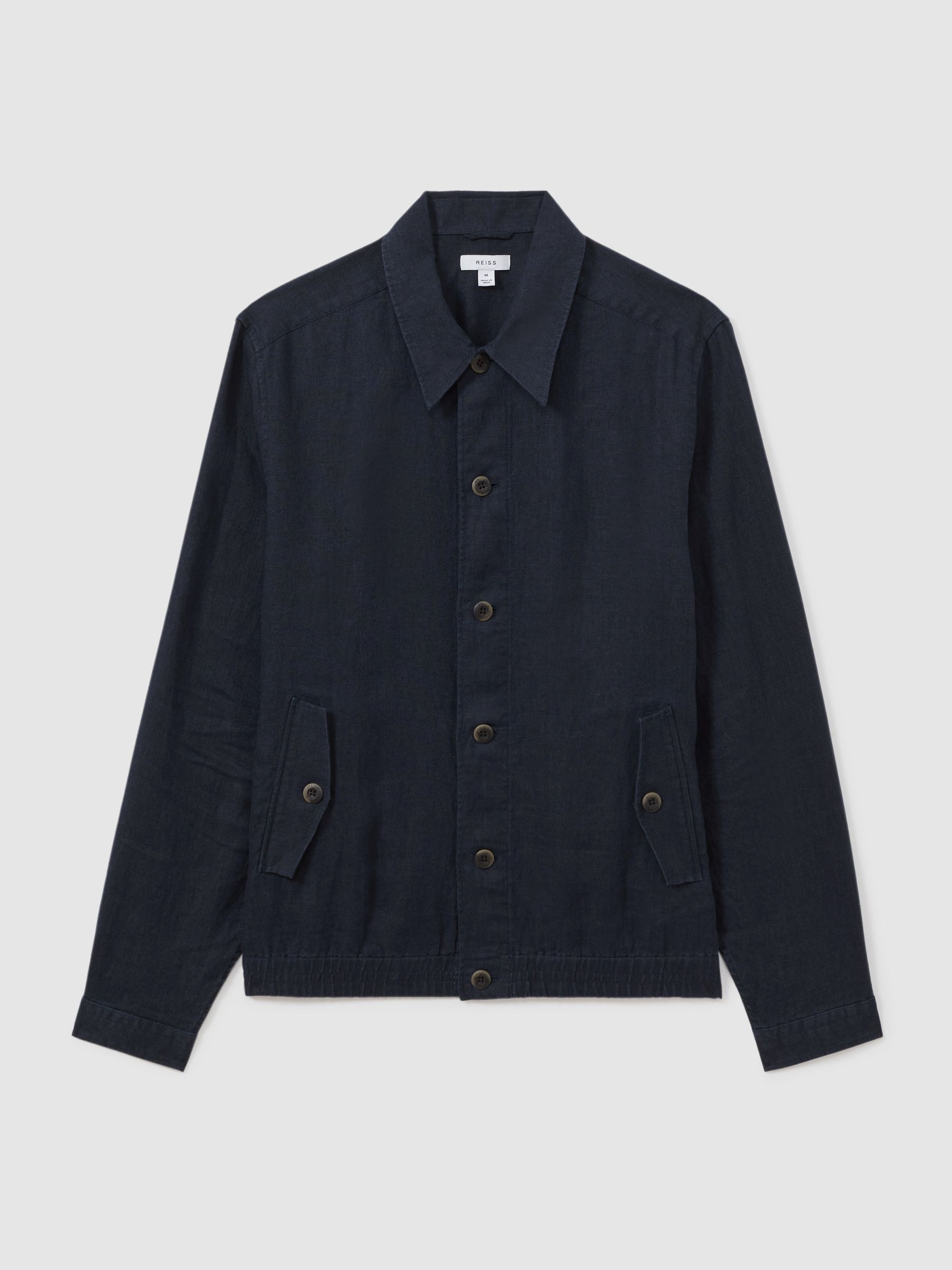 Linen Elasticated Hem Overshirt in Navy - Image 2 of 6