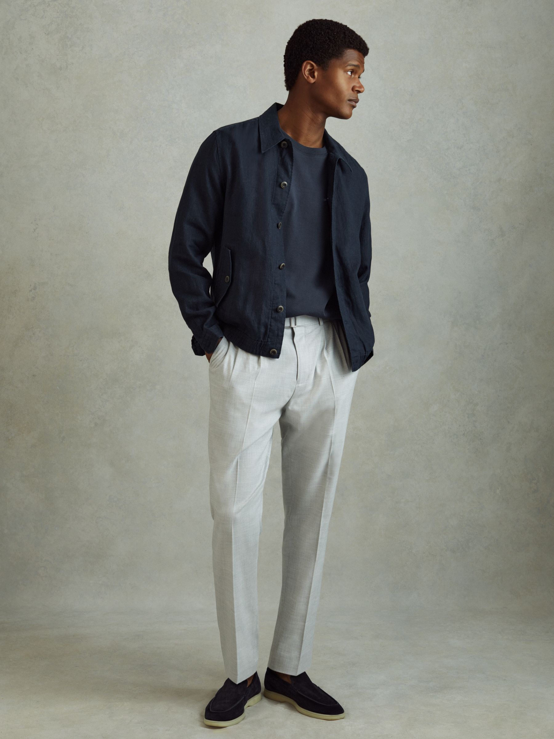 Linen Elasticated Hem Overshirt in Navy - Image 3 of 6