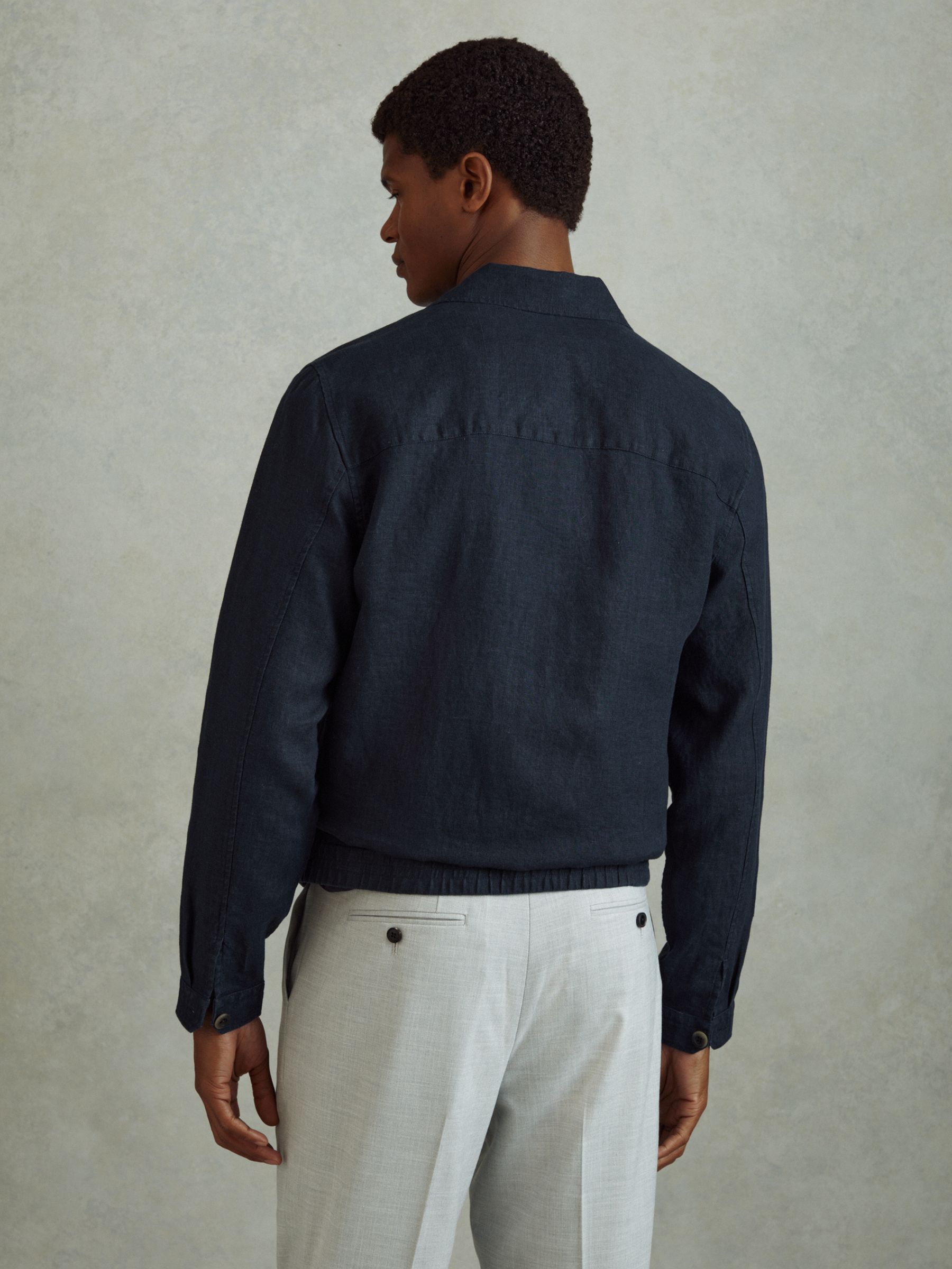 Linen Elasticated Hem Overshirt in Navy - Image 5 of 6