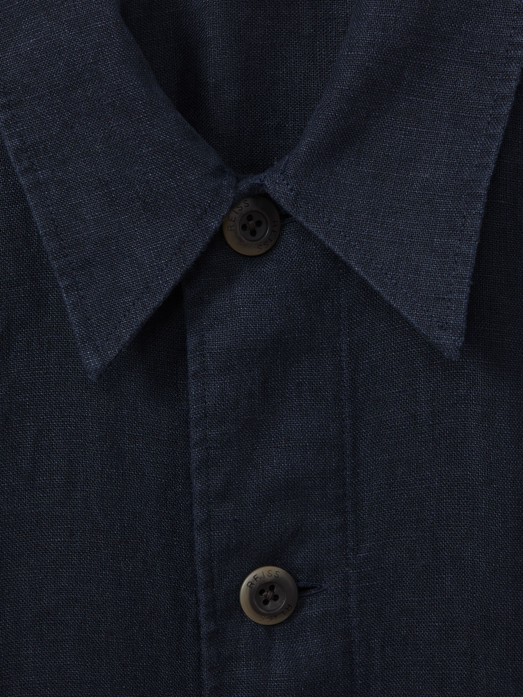 Linen Elasticated Hem Overshirt in Navy - Image 6 of 6