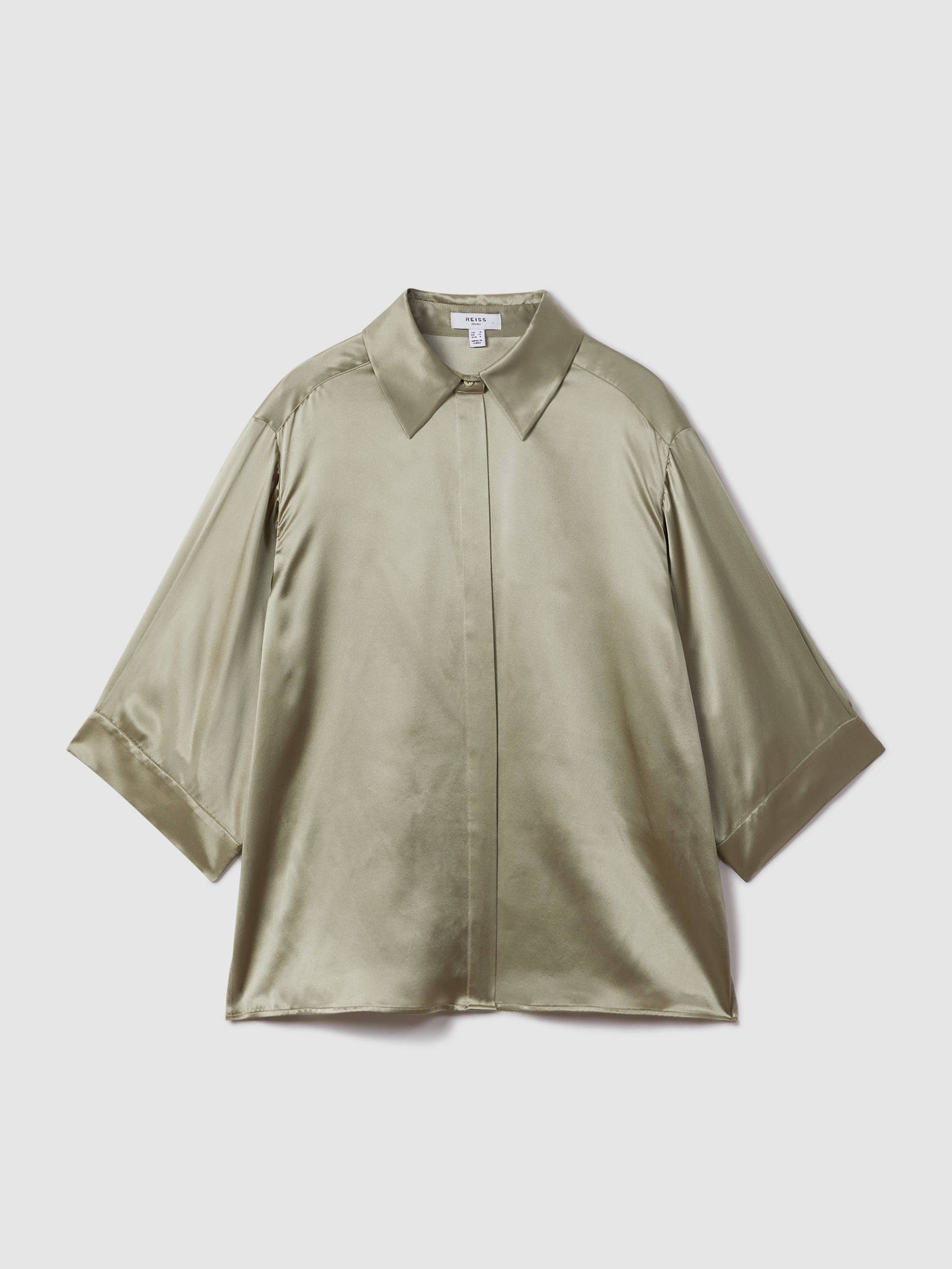 Silk Relaxed Sleeve Blouse in Khaki - Image 2 of 6