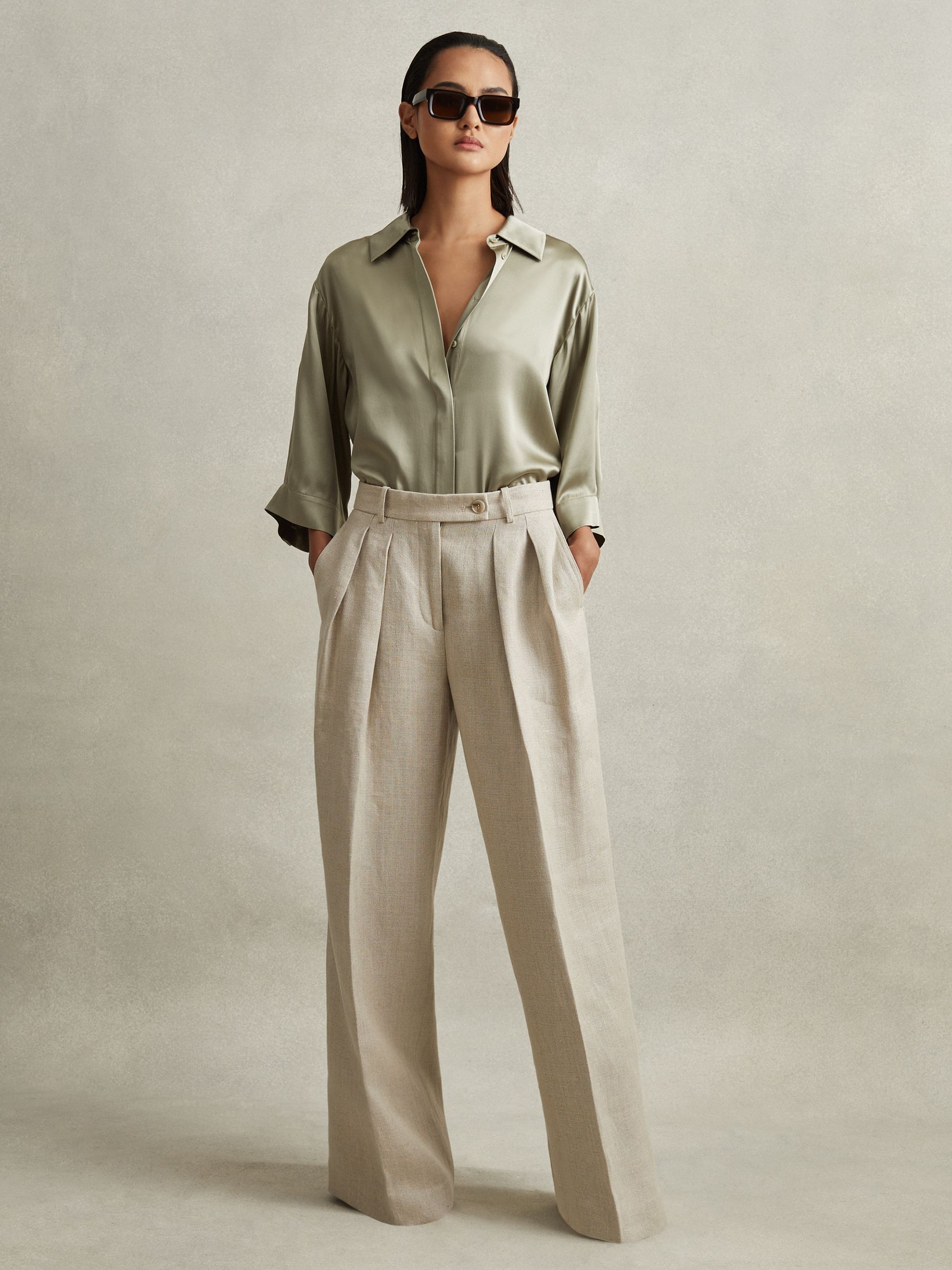 Silk Relaxed Sleeve Blouse in Khaki - Image 3 of 6