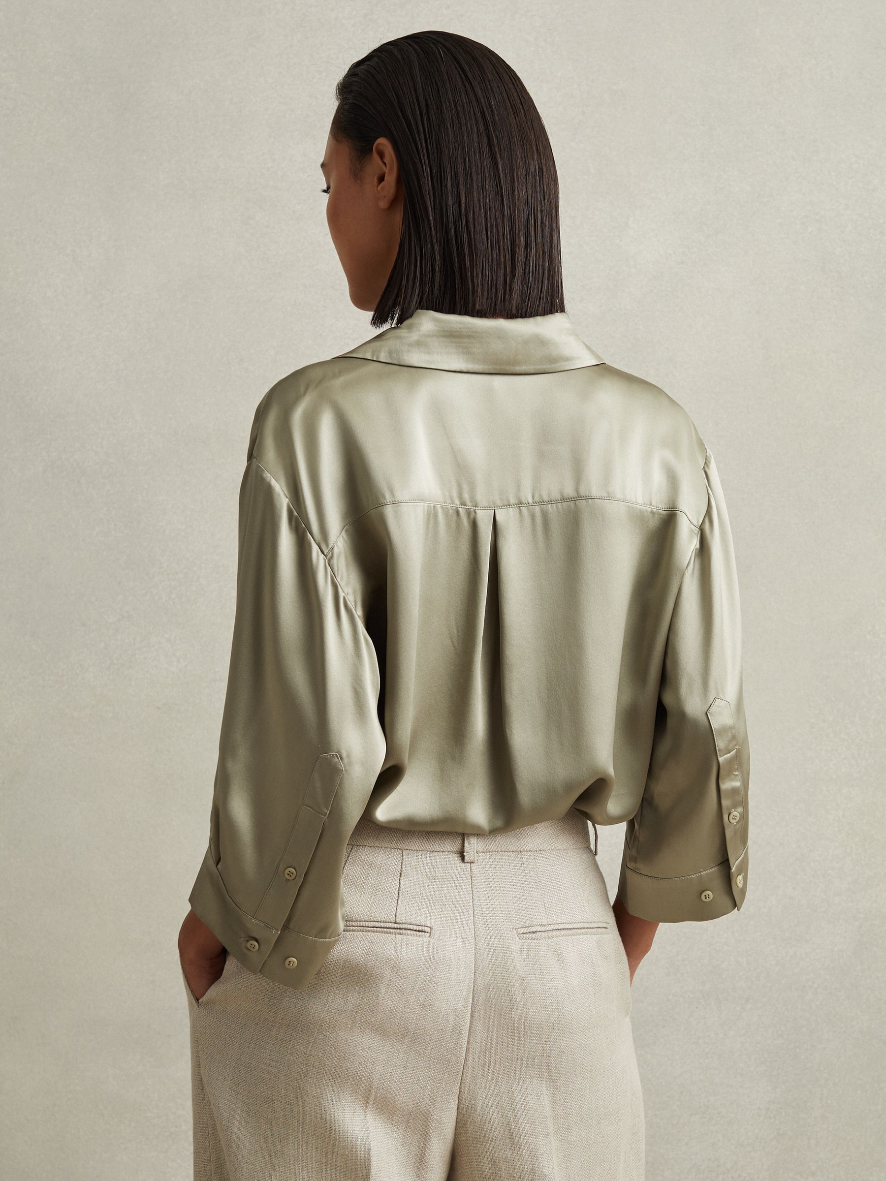 Silk Relaxed Sleeve Blouse in Khaki - Image 5 of 6