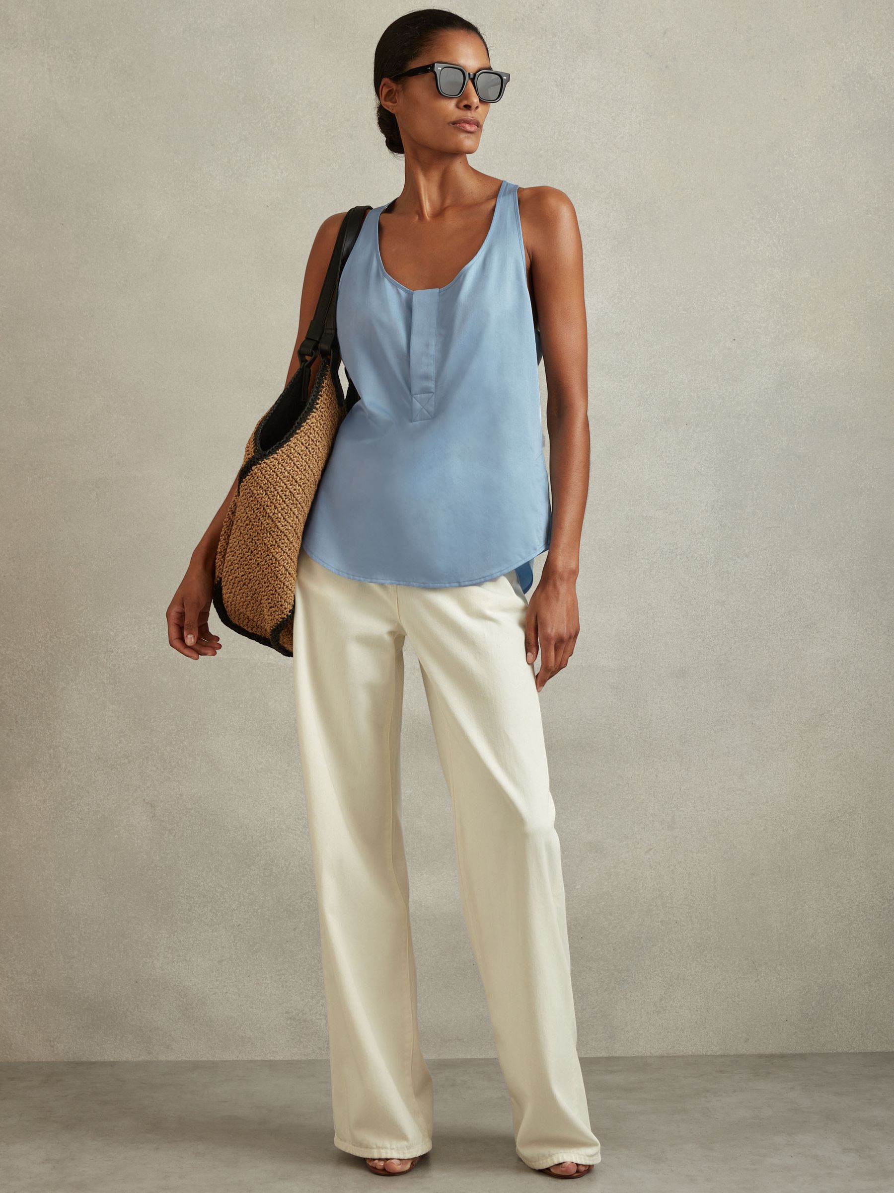 Relaxed Cotton Scoop Neck Vest in Blue - Image 1 of 6