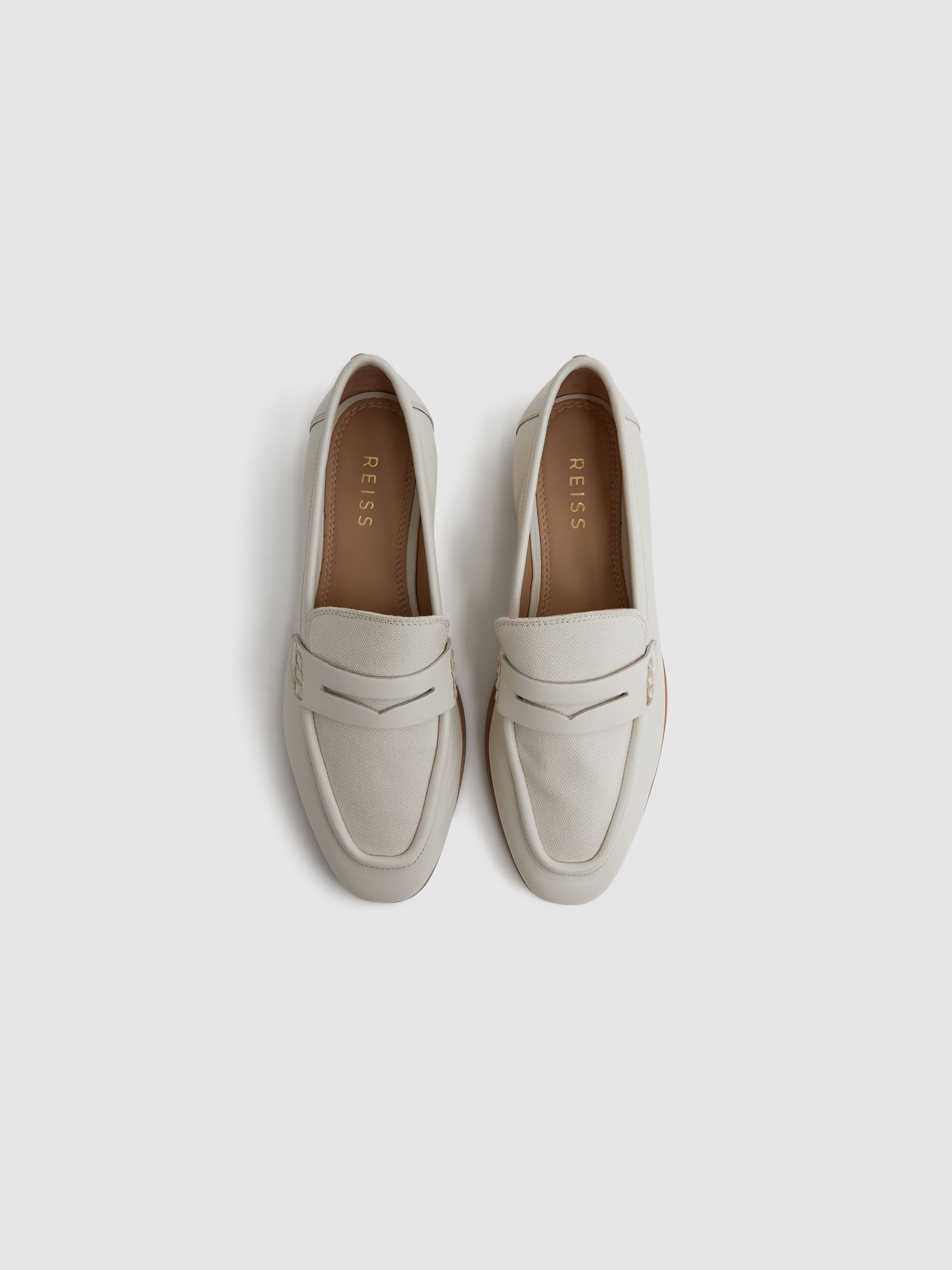 Leather-Cotton Loafers in Off White - Image 3 of 5