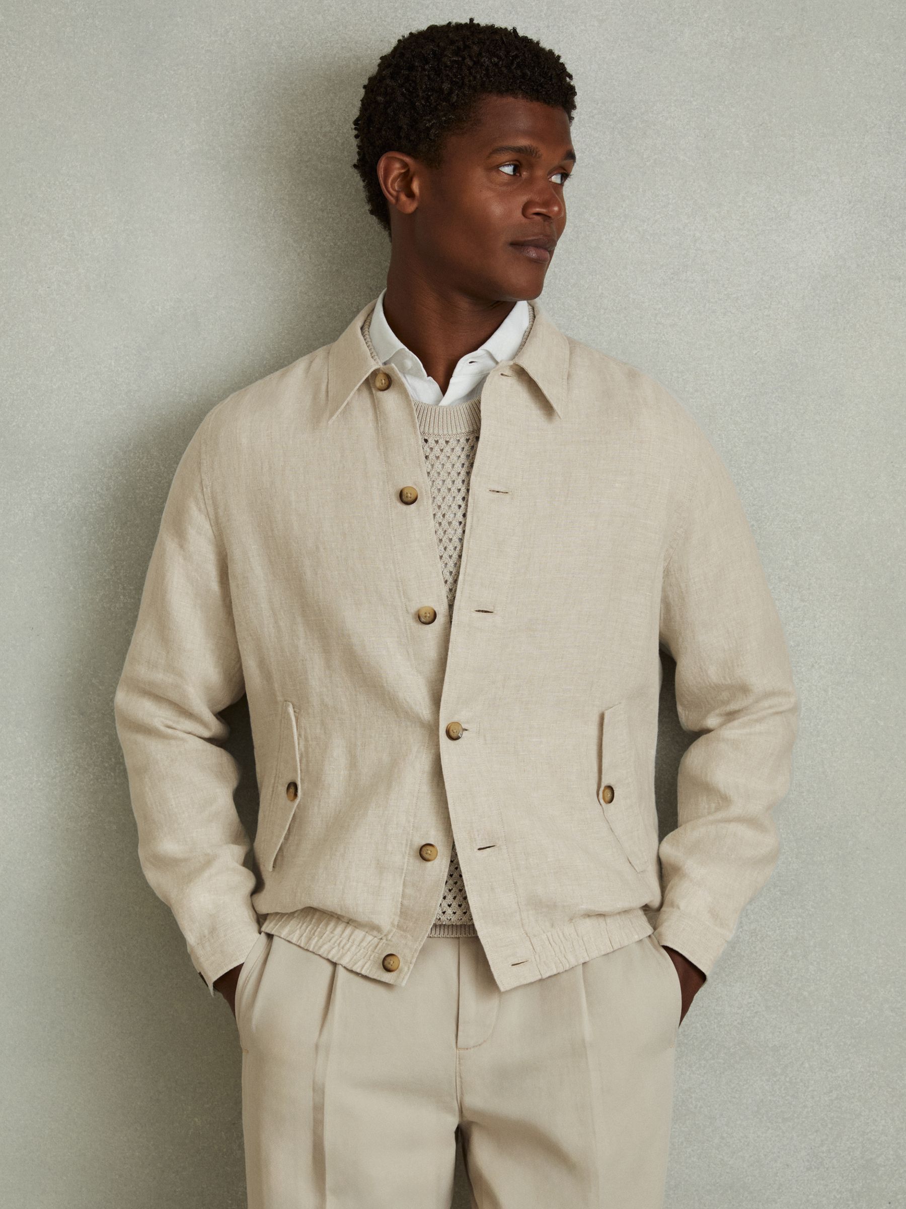Linen Elasticated Hem Overshirt in Oatmeal - Image 1 of 5