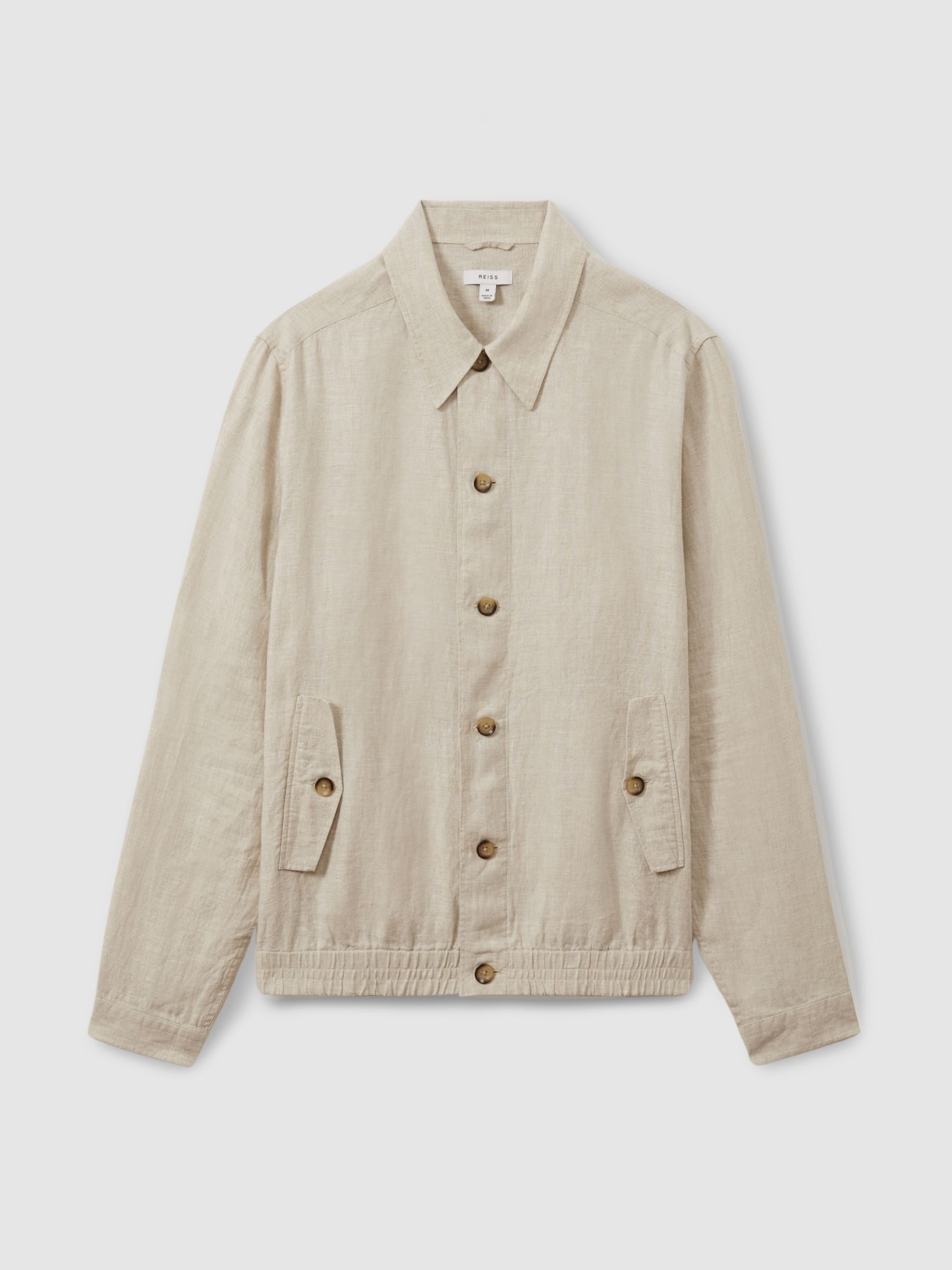 Linen Elasticated Hem Overshirt in Oatmeal - Image 2 of 5