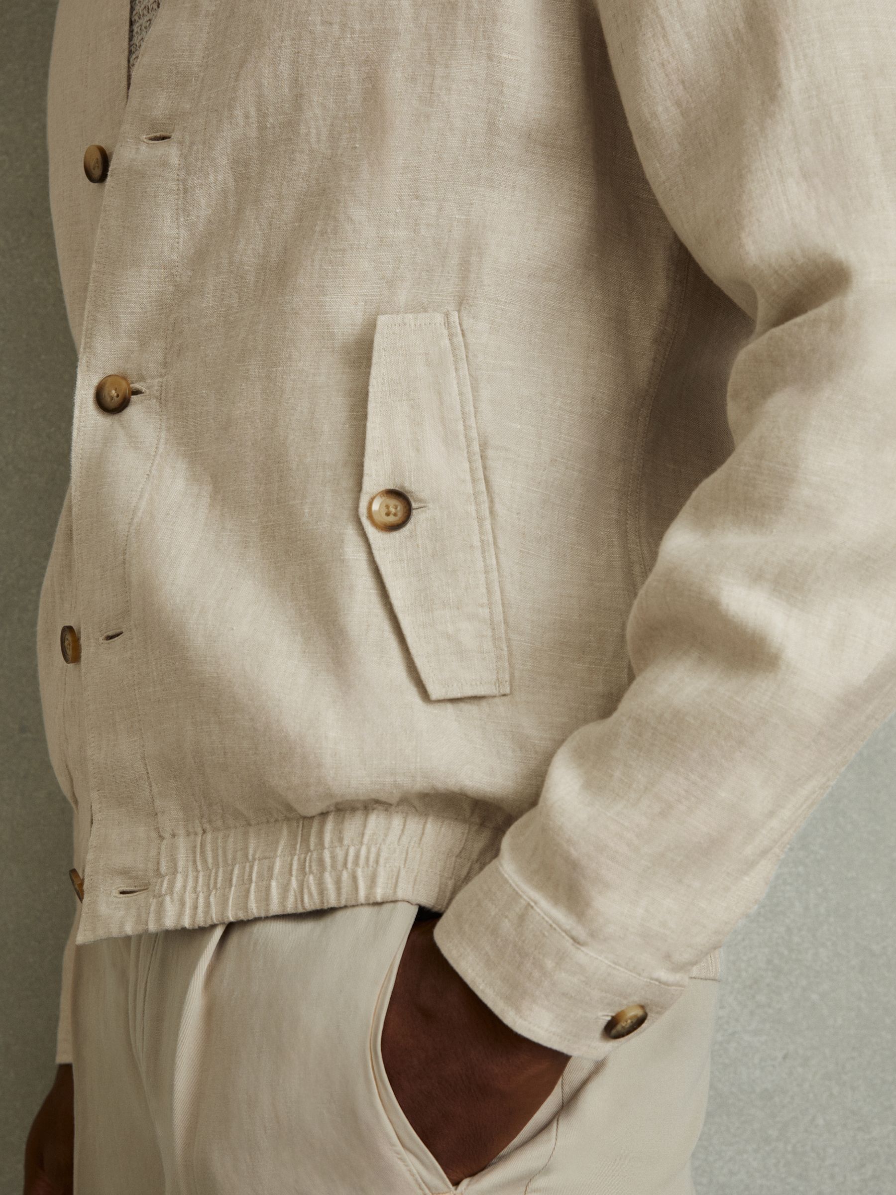 Linen Elasticated Hem Overshirt in Oatmeal - Image 3 of 5