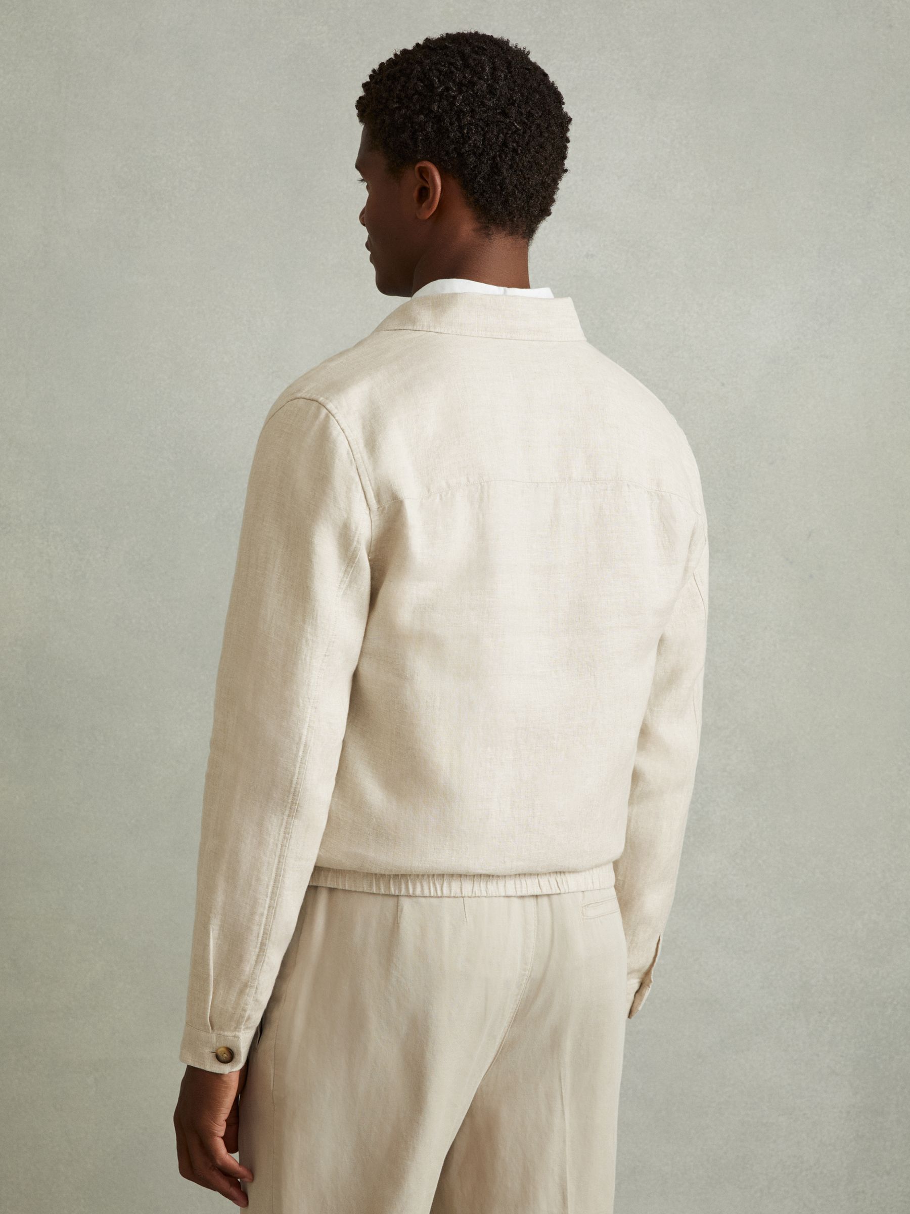 Linen Elasticated Hem Overshirt in Oatmeal - Image 4 of 5