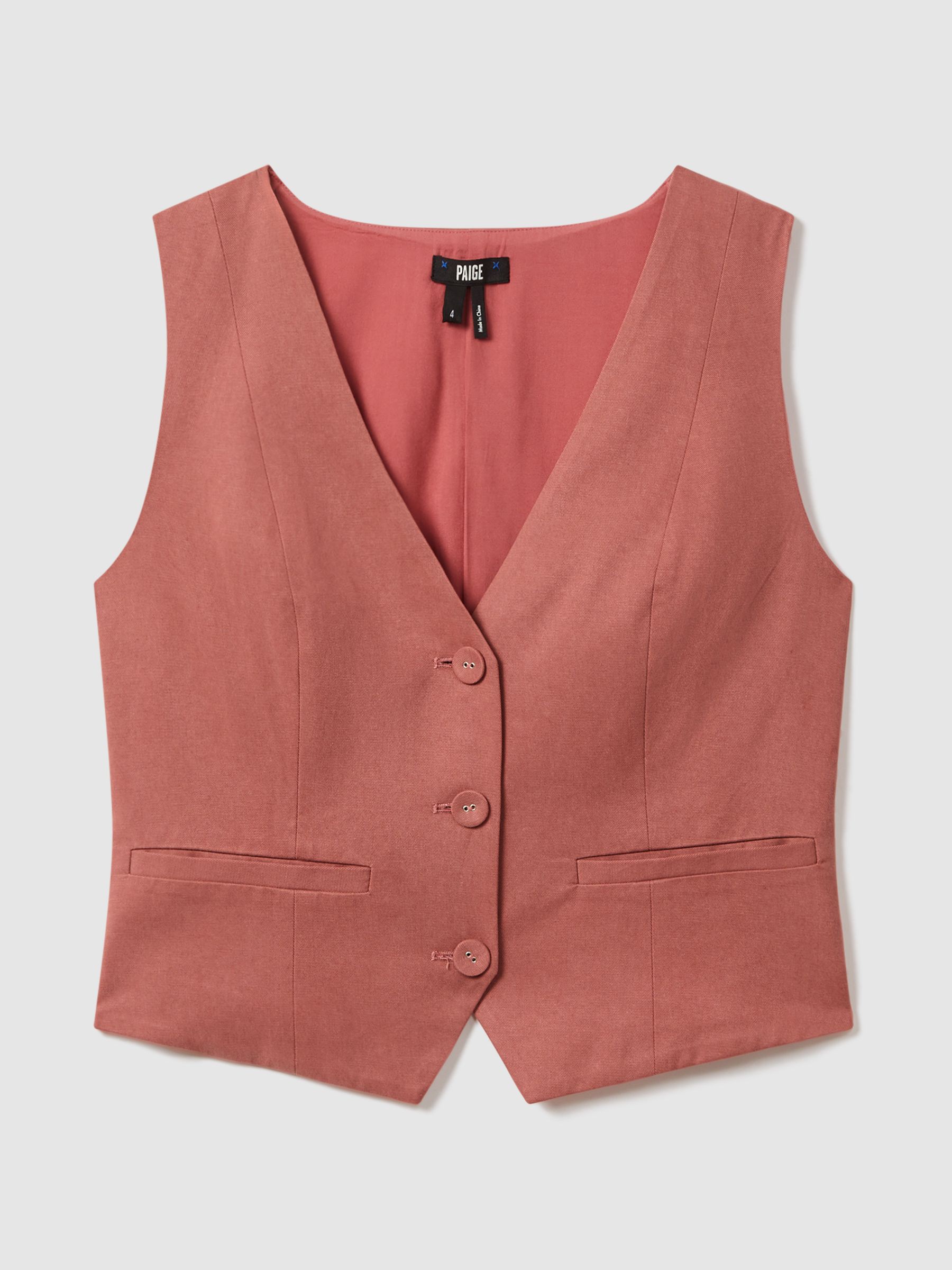Paige Dusk Pink Tailored Single Breasted Waistcoat in Dusk Pink - Image 2 of 6