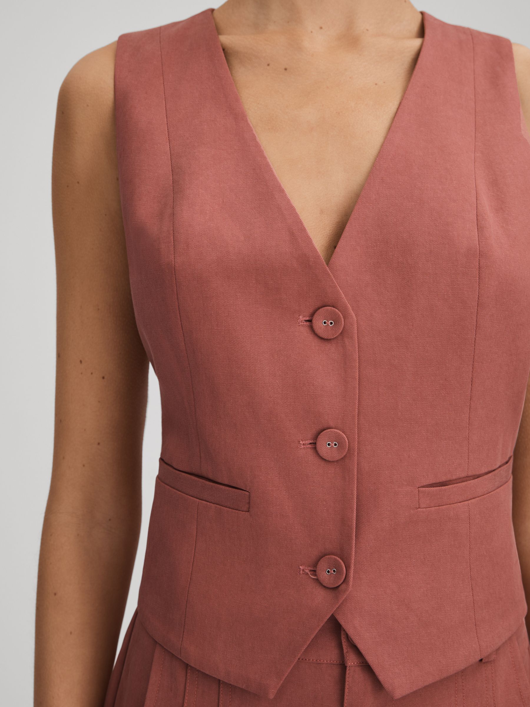 Paige Dusk Pink Tailored Single Breasted Waistcoat in Dusk Pink - Image 4 of 6