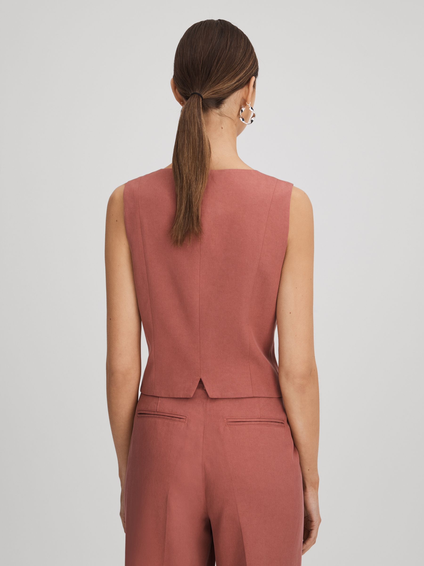 Paige Dusk Pink Tailored Single Breasted Waistcoat in Dusk Pink - Image 5 of 6