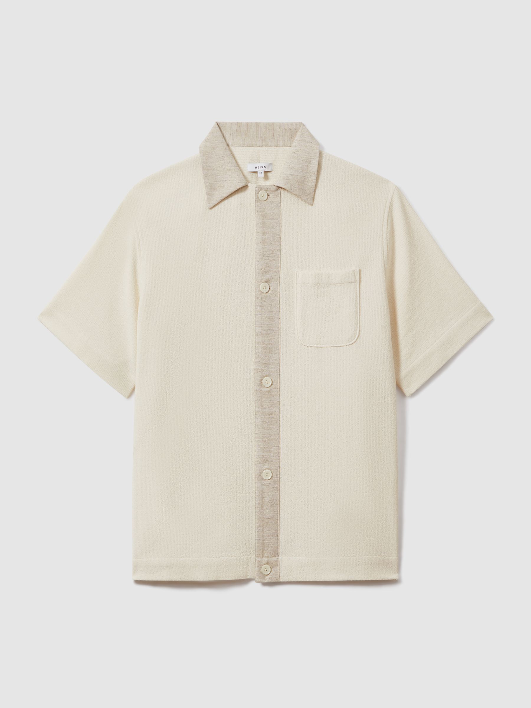 Textured Cotton Blend Contrast Shirt in Ecru - Image 2 of 6