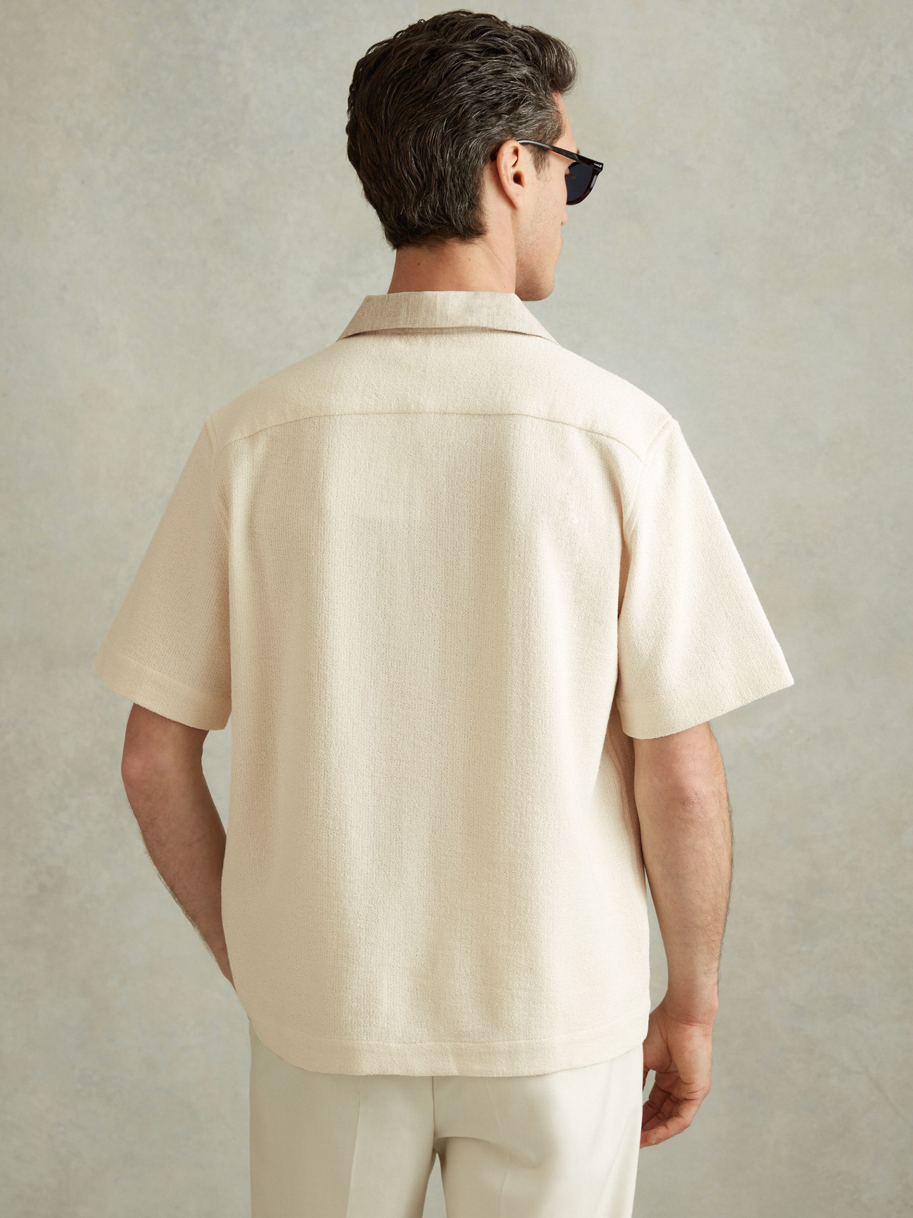 Textured Cotton Blend Contrast Shirt in Ecru - Image 5 of 6