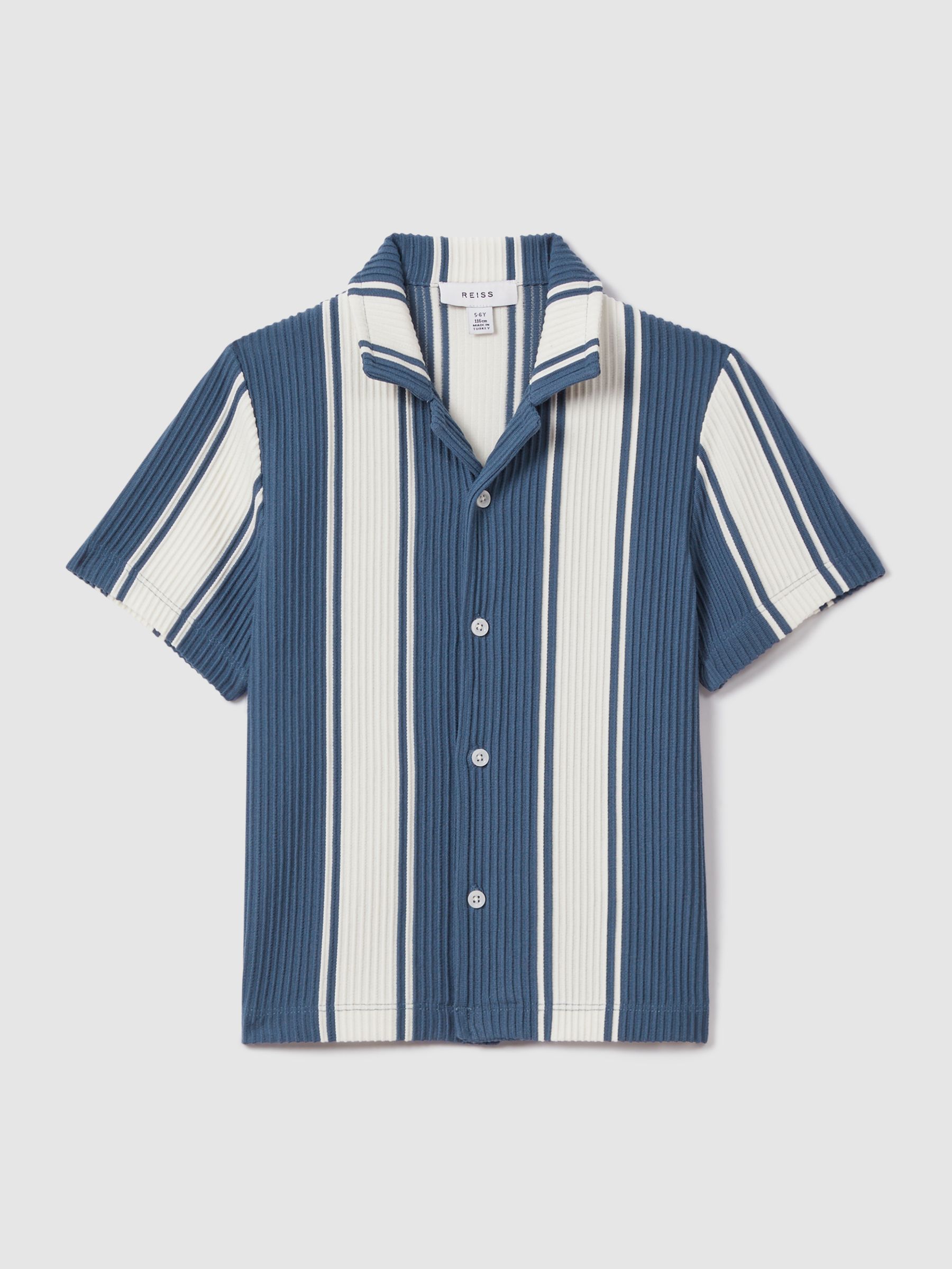 Teen Ribbed Cuban Collar Shirt in Airforce Blue/White - Image 1 of 4