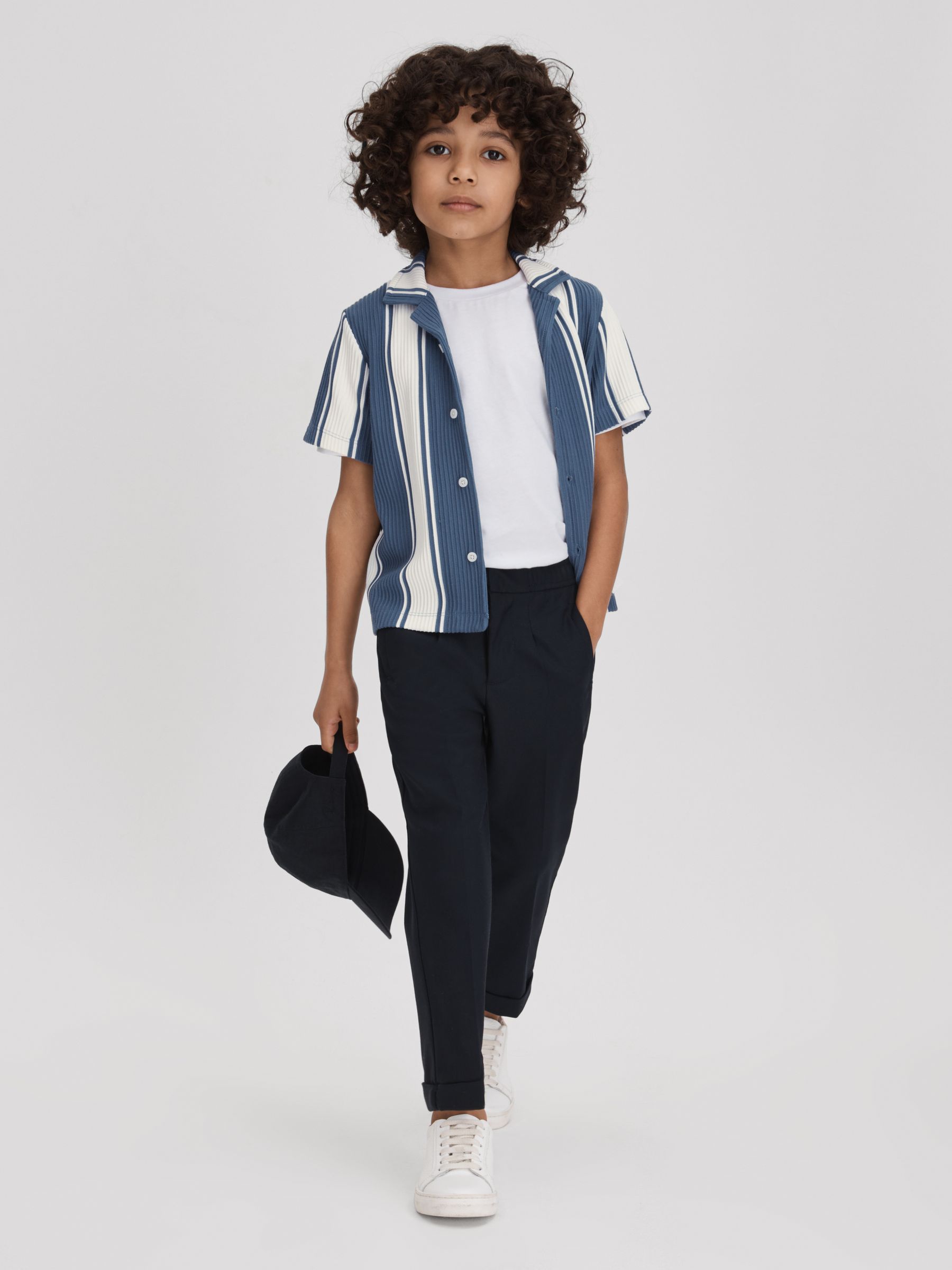 Teen Ribbed Cuban Collar Shirt in Airforce Blue/White - Image 2 of 4