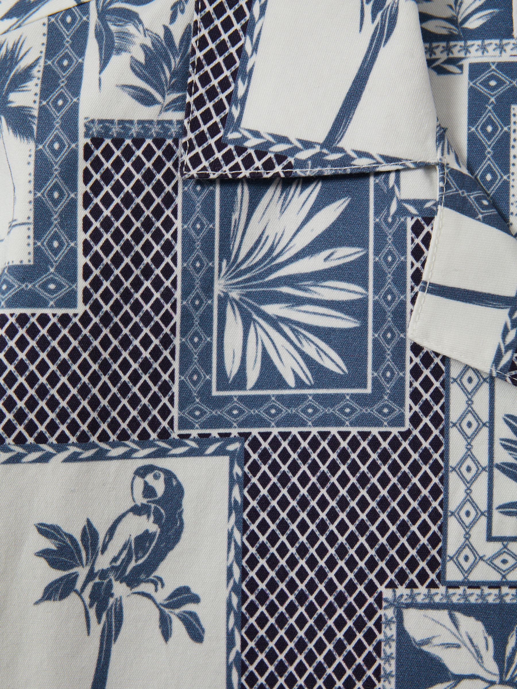 Cotton Blend Collage Cuban Collar Shirt in Airforce Blue - Image 4 of 4