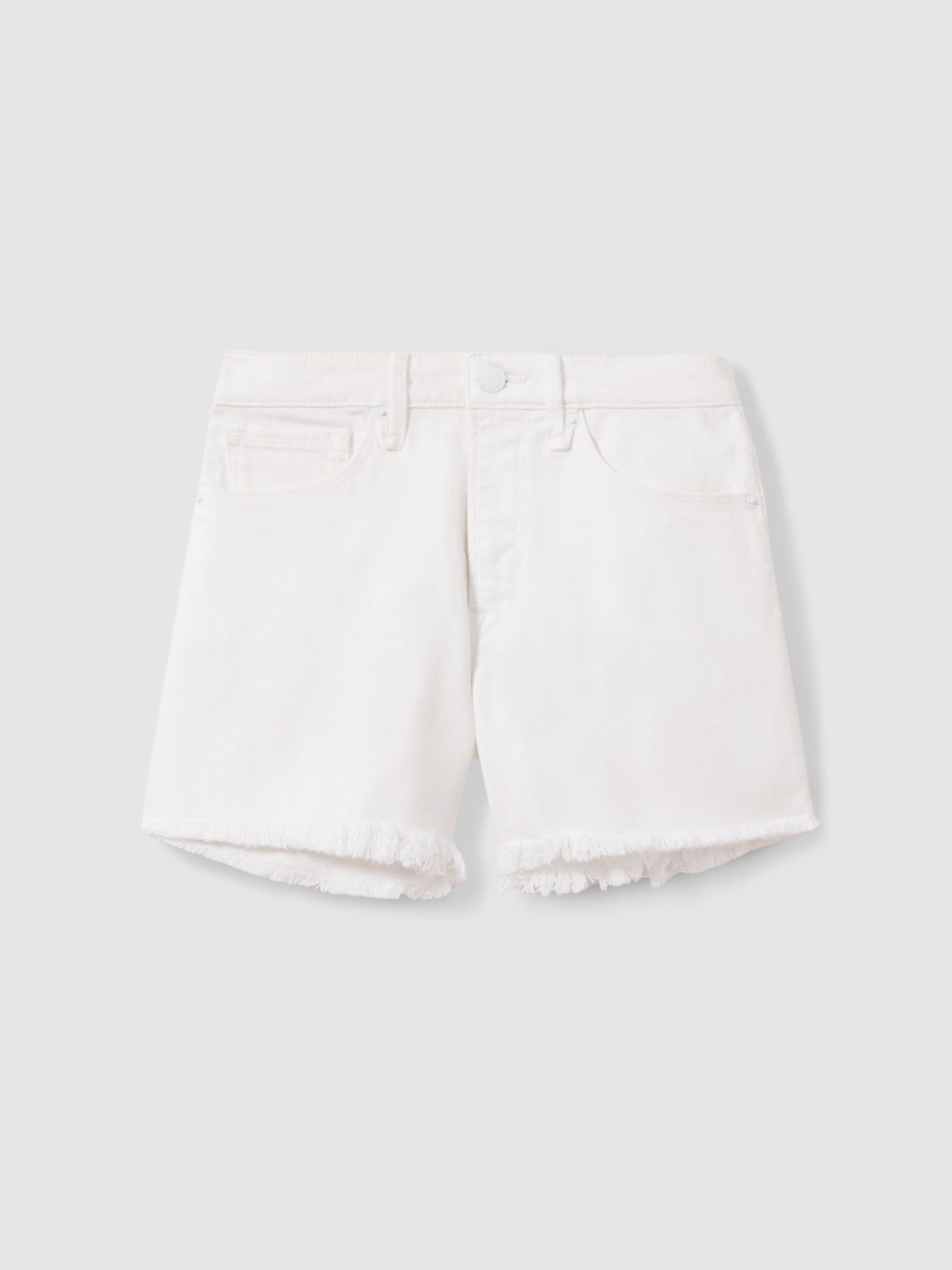 Good American Raw Hem Denim Shorts in White - Image 2 of 4