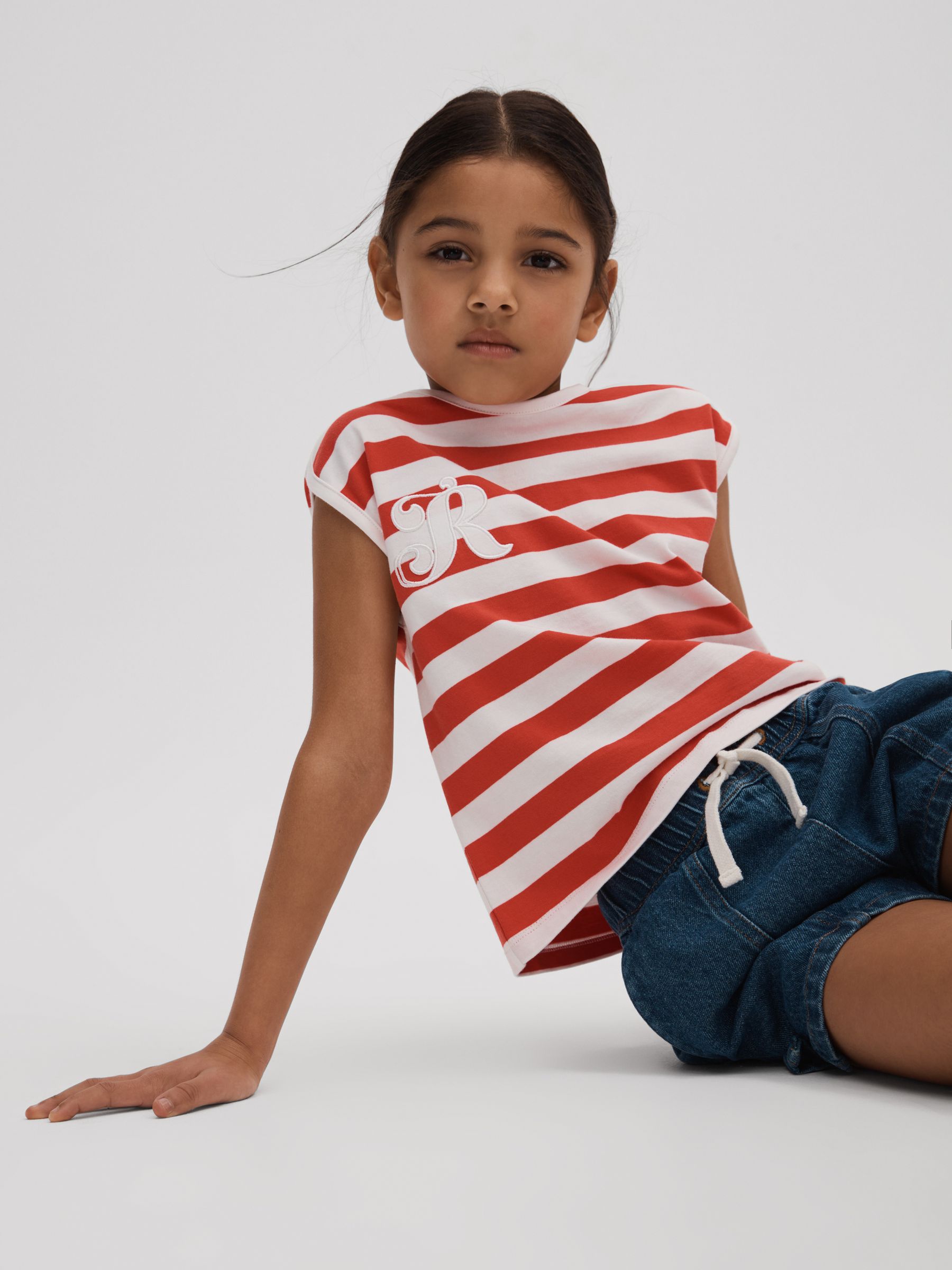 9-13 yrs Cotton Striped Sleeveless Vest in Red - Image 1 of 4