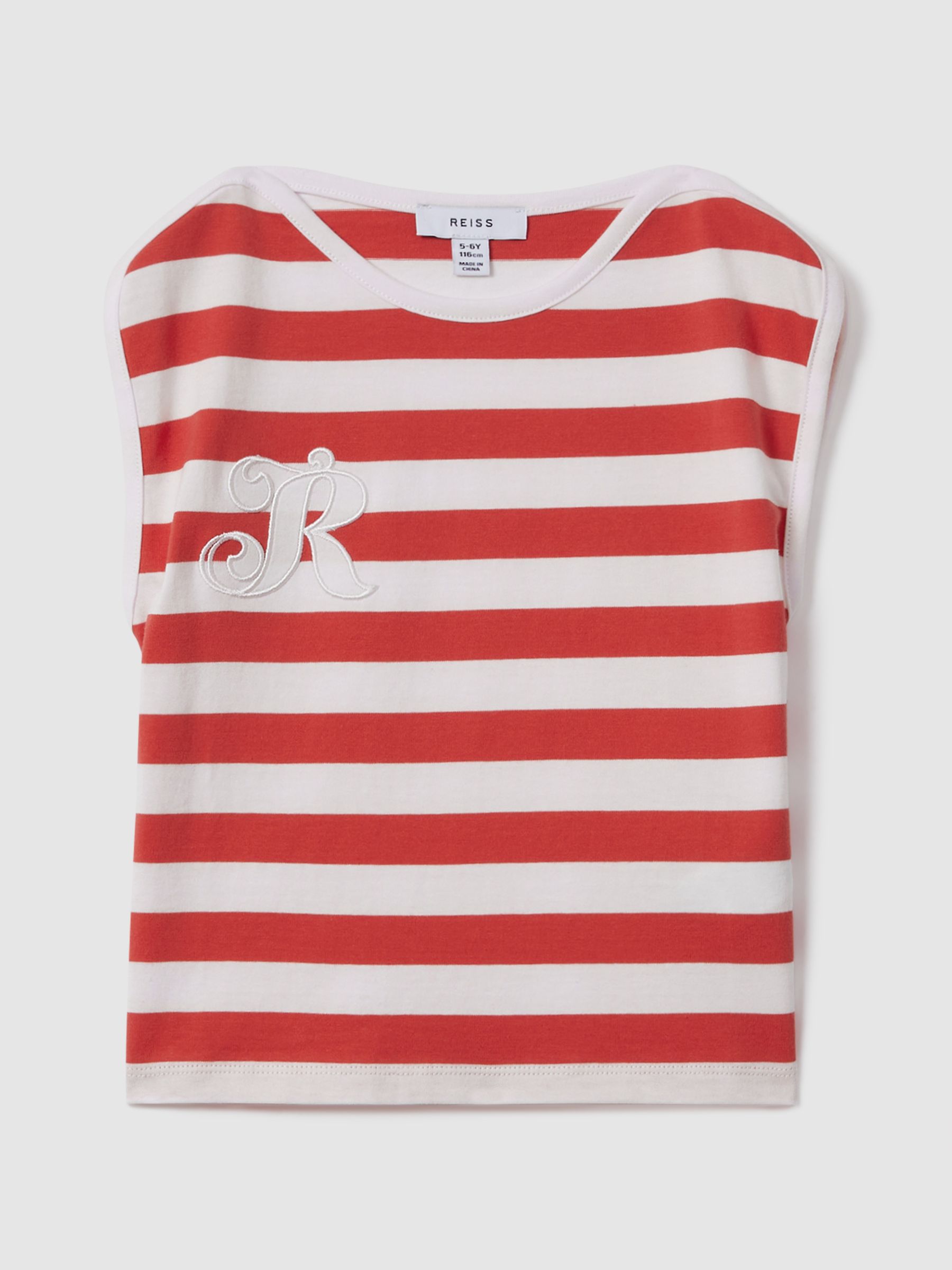 9-13 yrs Cotton Striped Sleeveless Vest in Red - Image 2 of 4