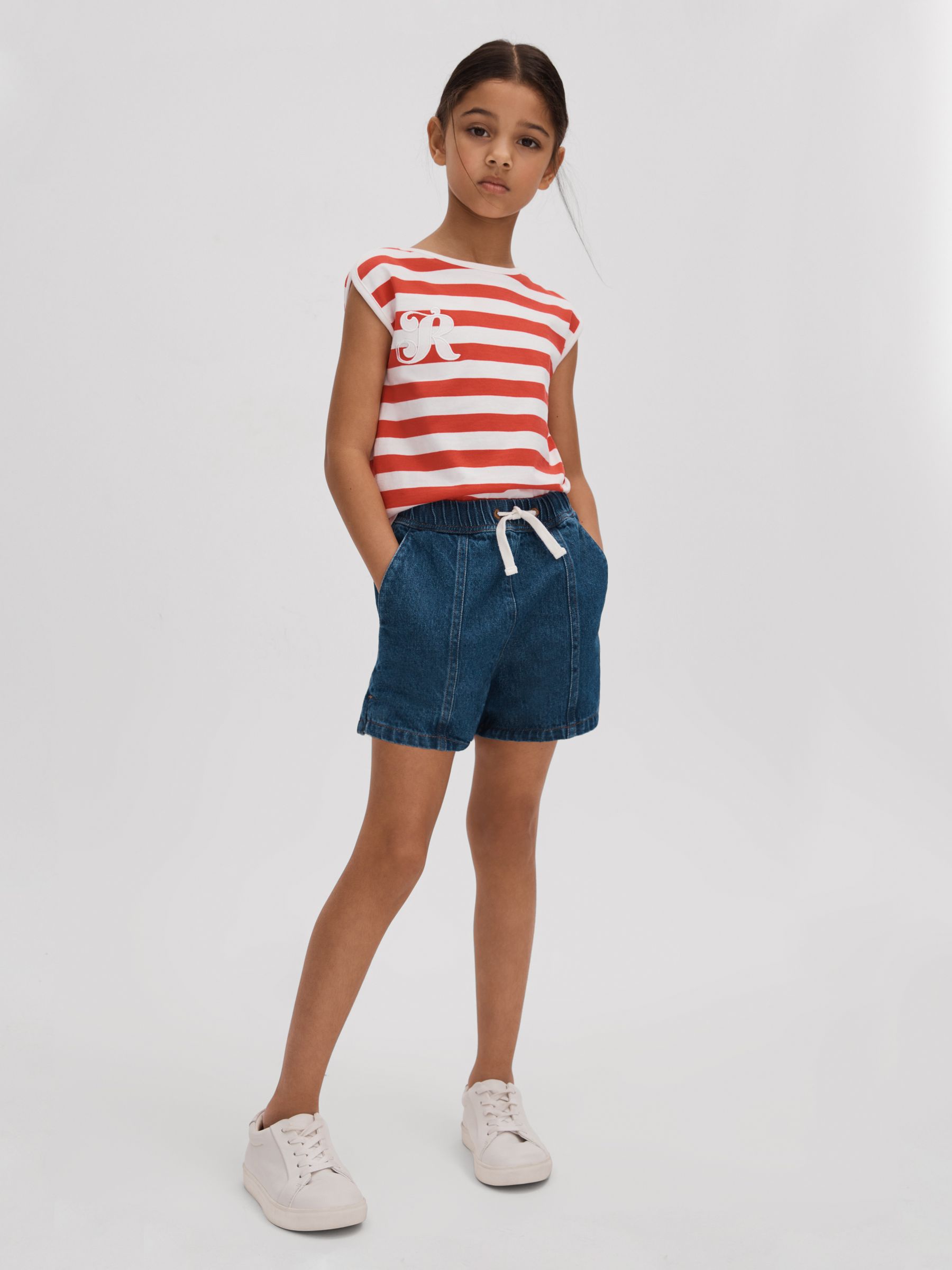 9-13 yrs Cotton Striped Sleeveless Vest in Red - Image 3 of 4