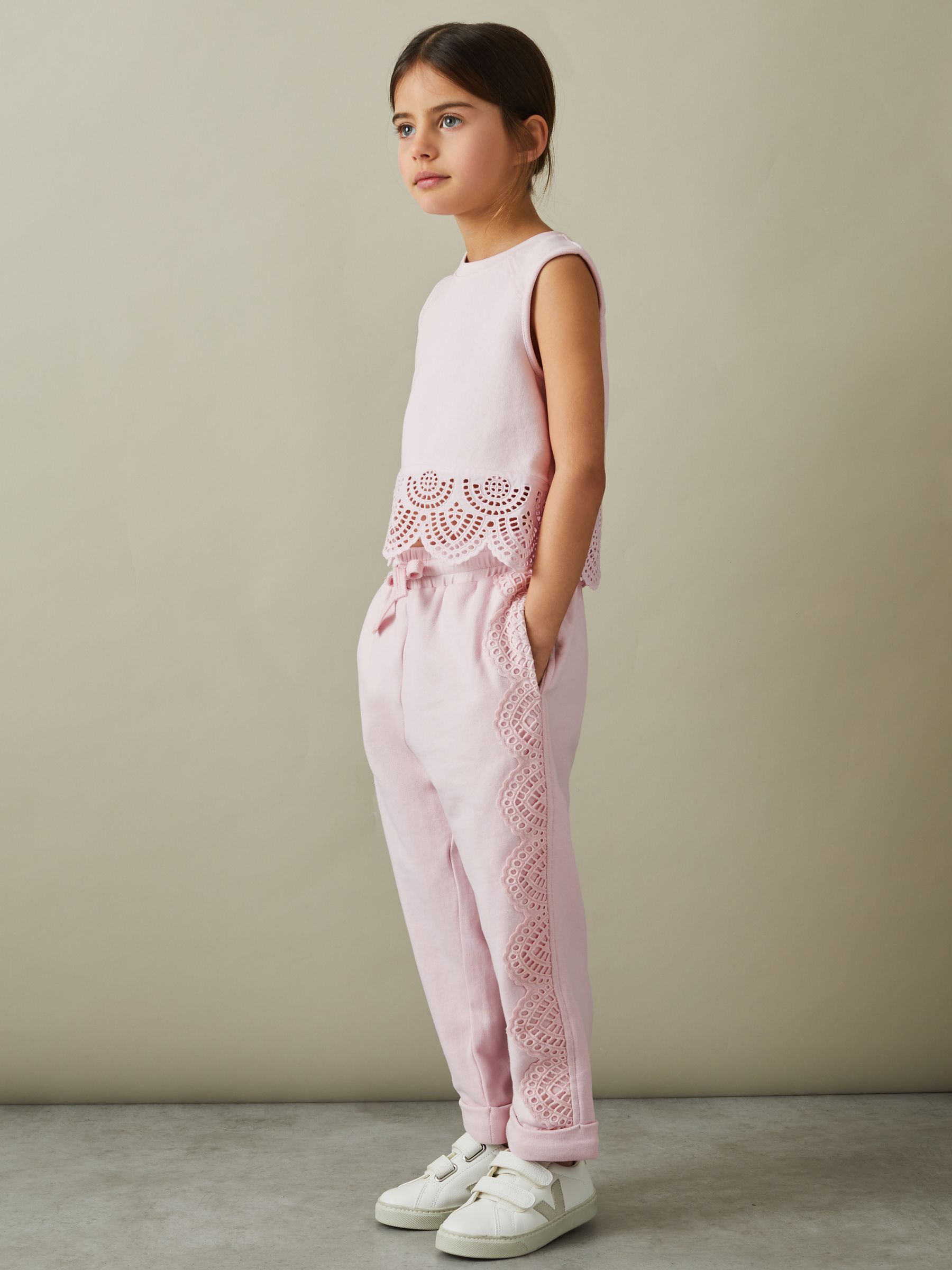 Cotton Broderie Top Co-Ord in Pink - Image 1 of 4