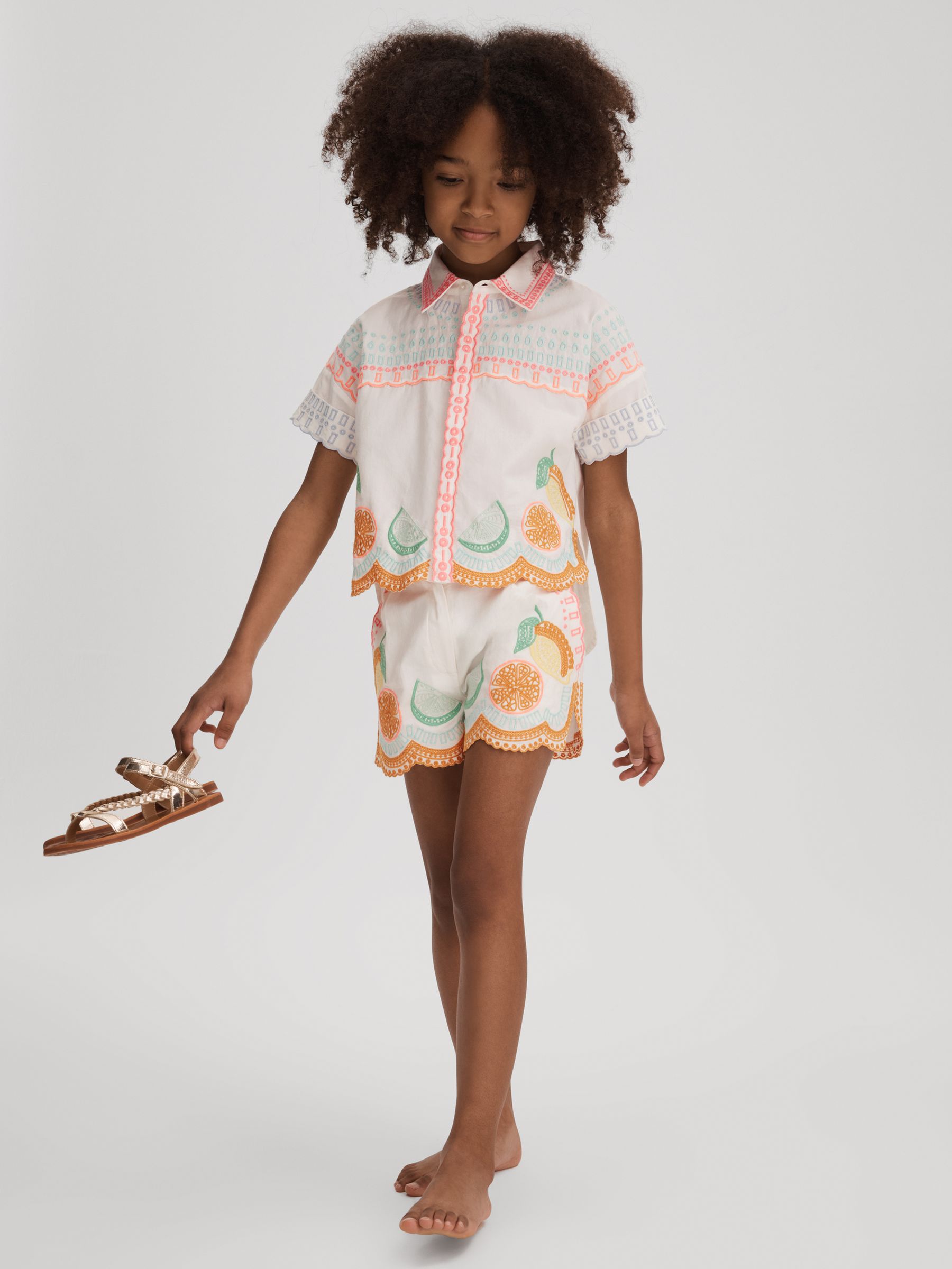 13-14 yrs Cotton Broderie Shirt in Ivory Print - Image 3 of 4
