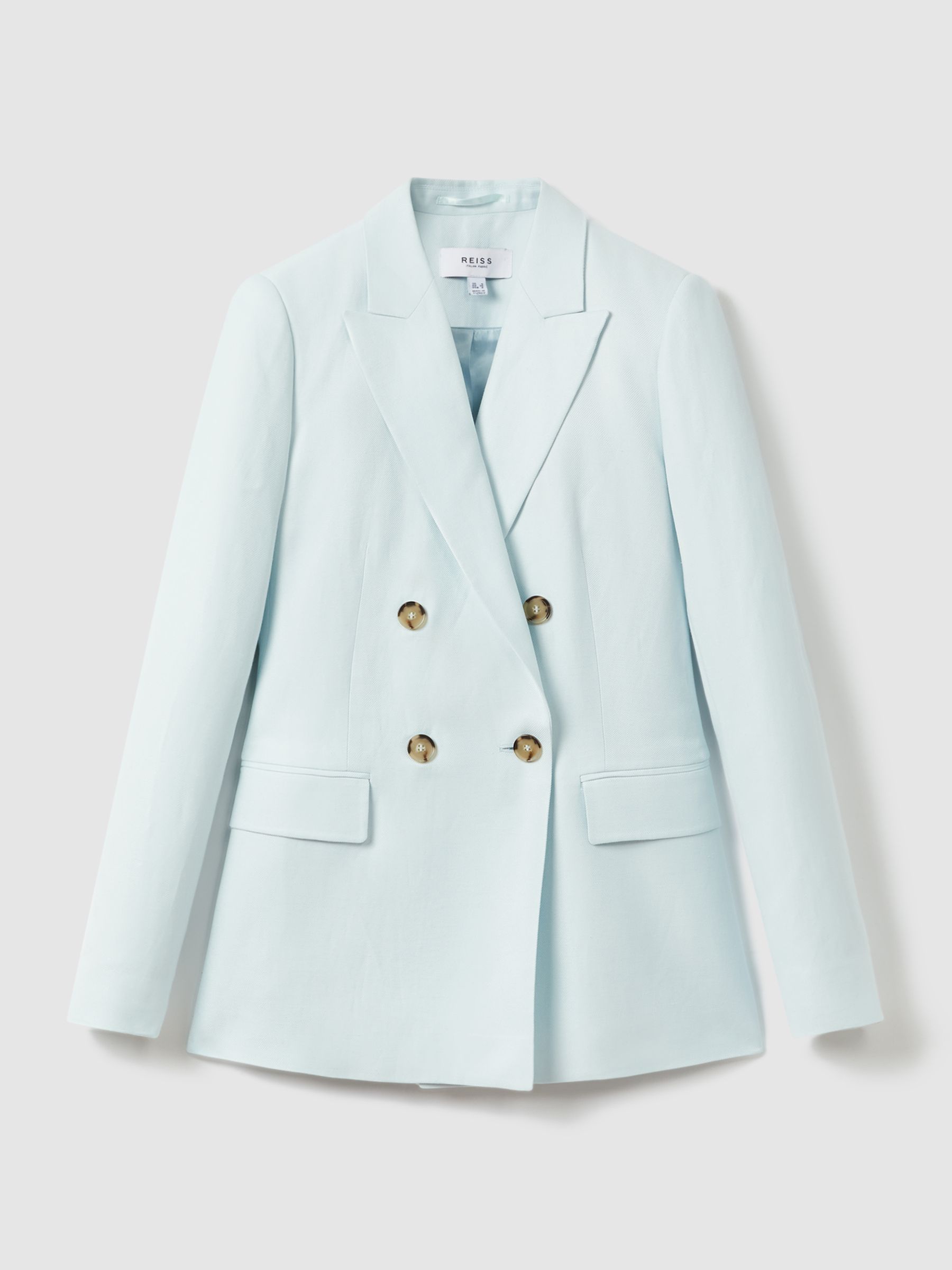 Petite Viscose-Linen Double Breasted Suit Blazer in Blue - Image 2 of 7