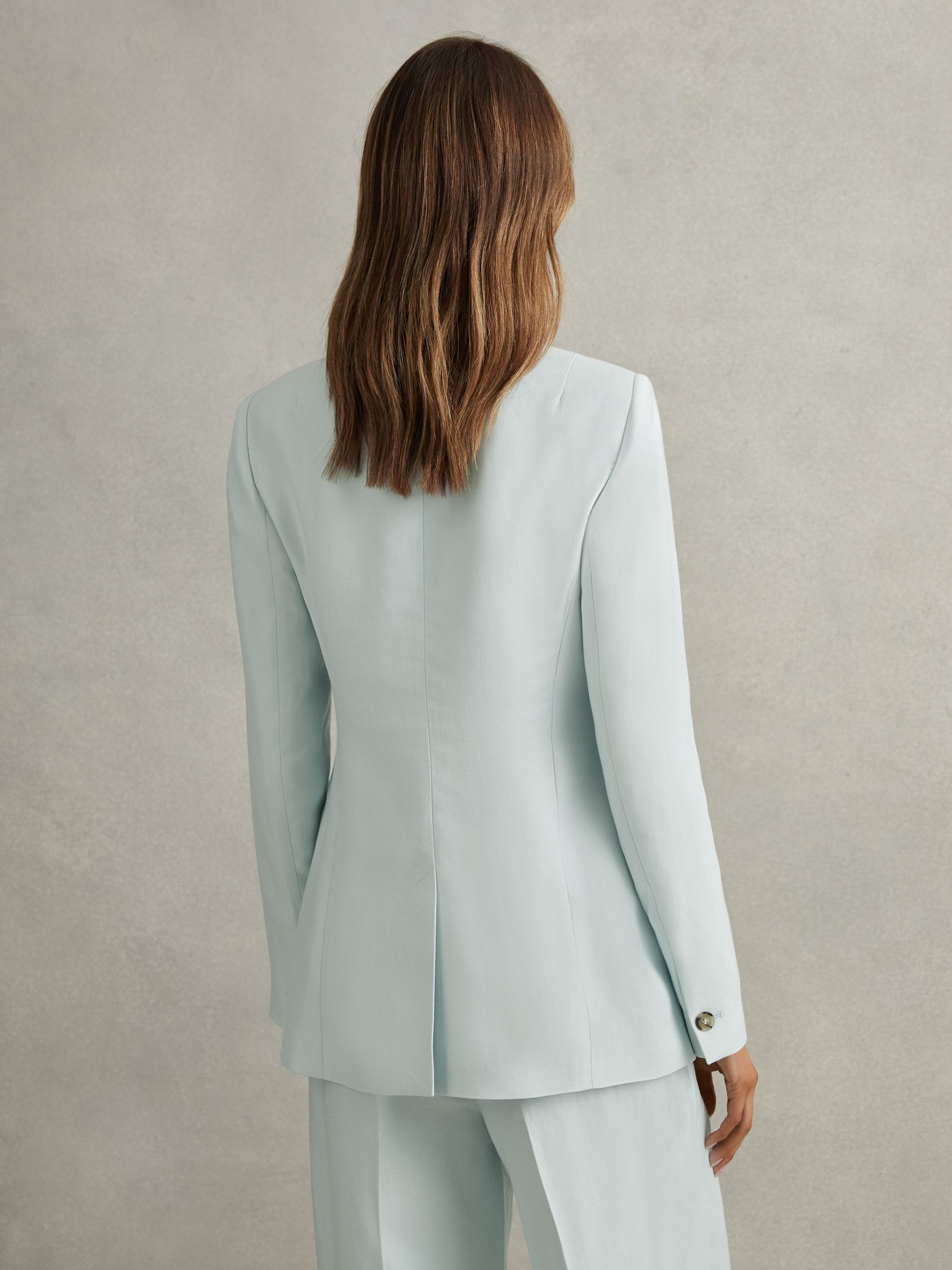 Petite Viscose-Linen Double Breasted Suit Blazer in Blue - Image 5 of 7